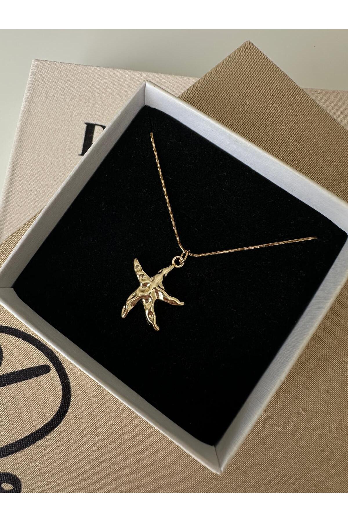 Deniz Yıldızı Charm Çelik Zincirli Gold Kadın Kolye (45 Cm) - Detay Görseli 4