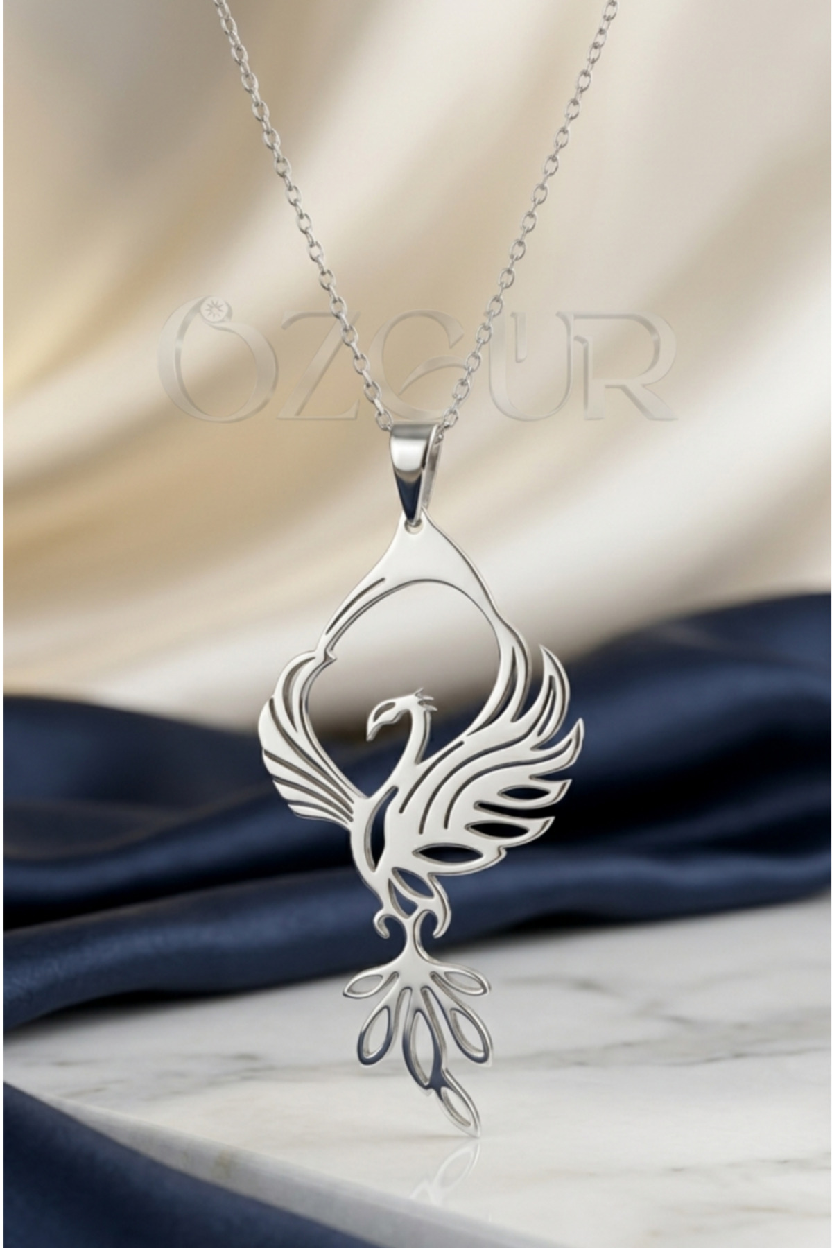 925 Ayar Gümüş Anka Kuşu Kolye - Gümüş / 40 cm