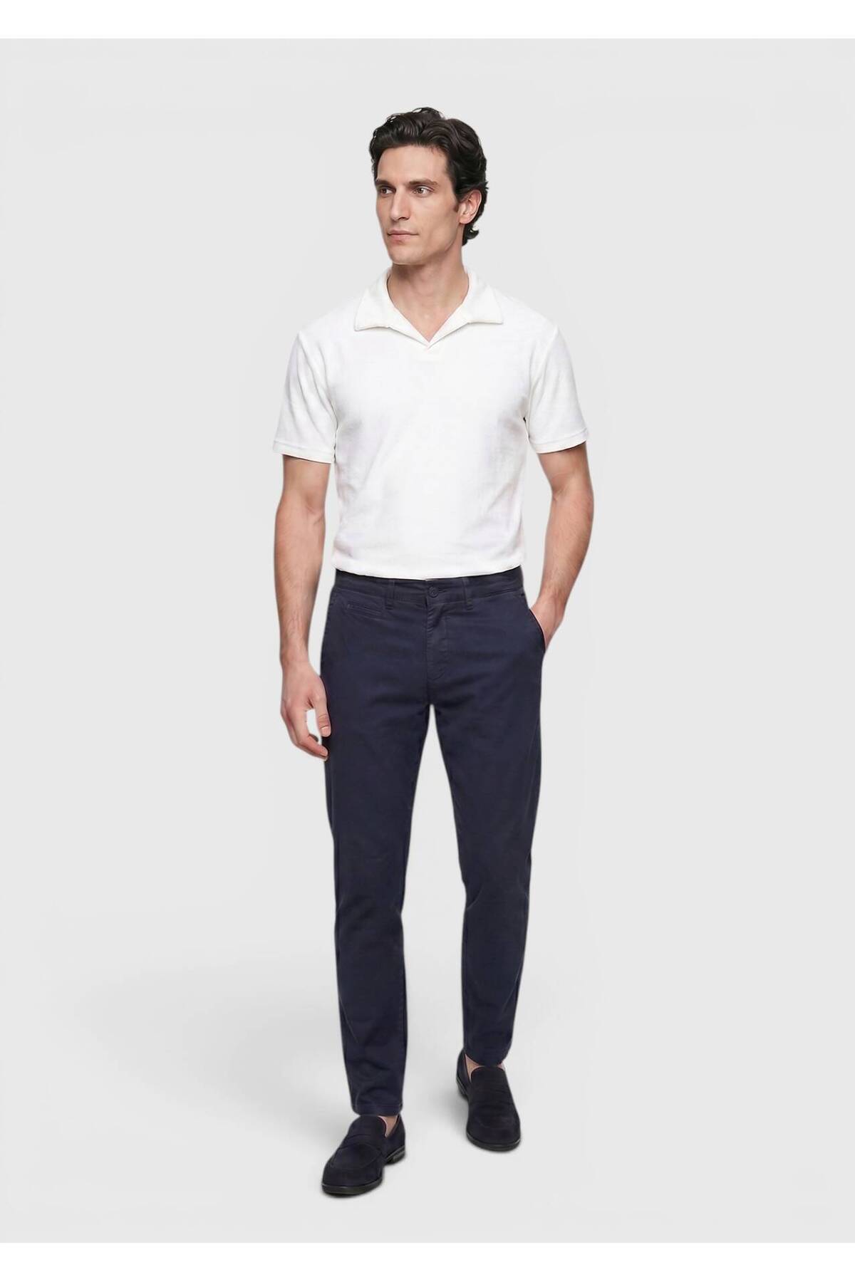 Lacivert Düz Dokuma Regular Fit Casual Pamuk Karışımlı Pantolon — رنگارنگ 165727 — تصویر 4 از 7