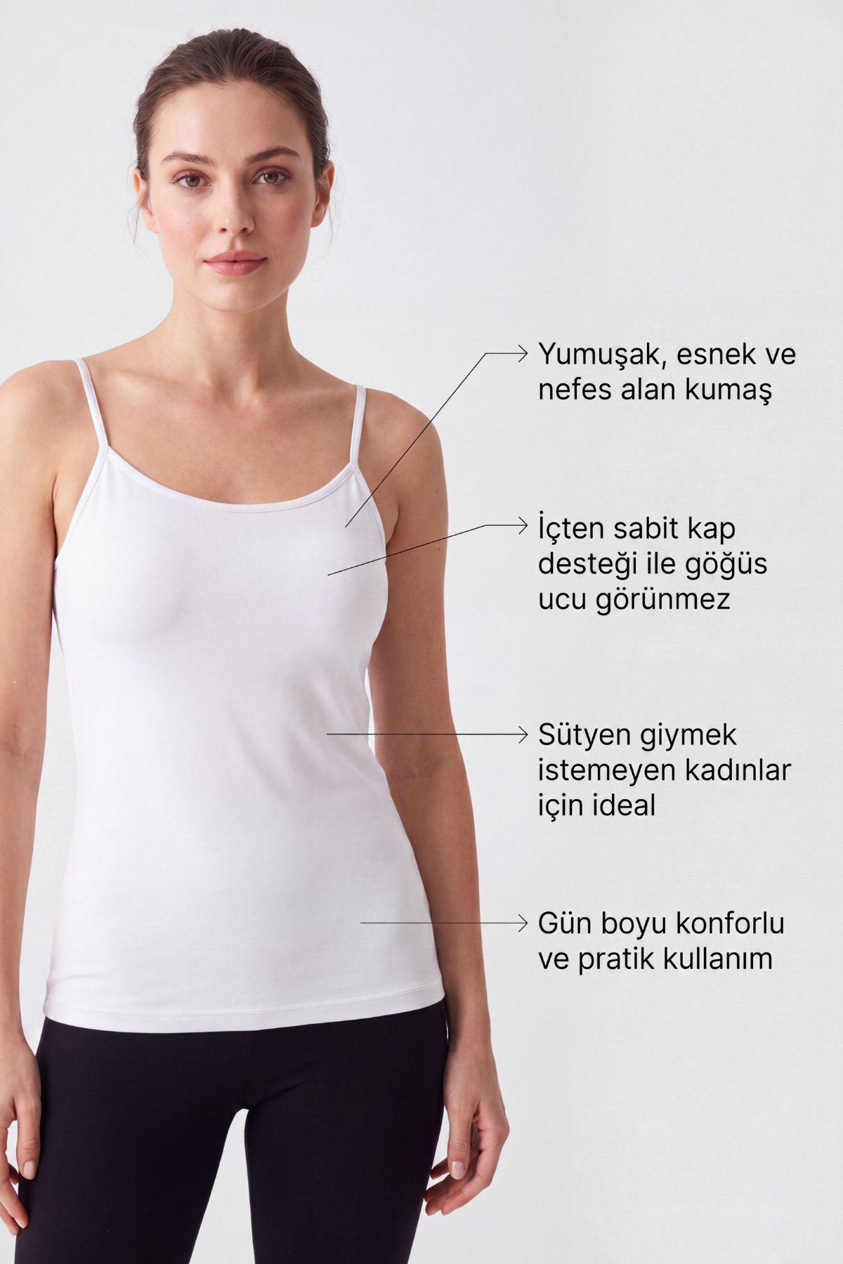 Arma Yıldız Kadın Pedli Atlet, İçten Sabit Kaplı Pamuklu Likralı İp Askılı Sütyenli Atlet 2'li Paket görsel 6