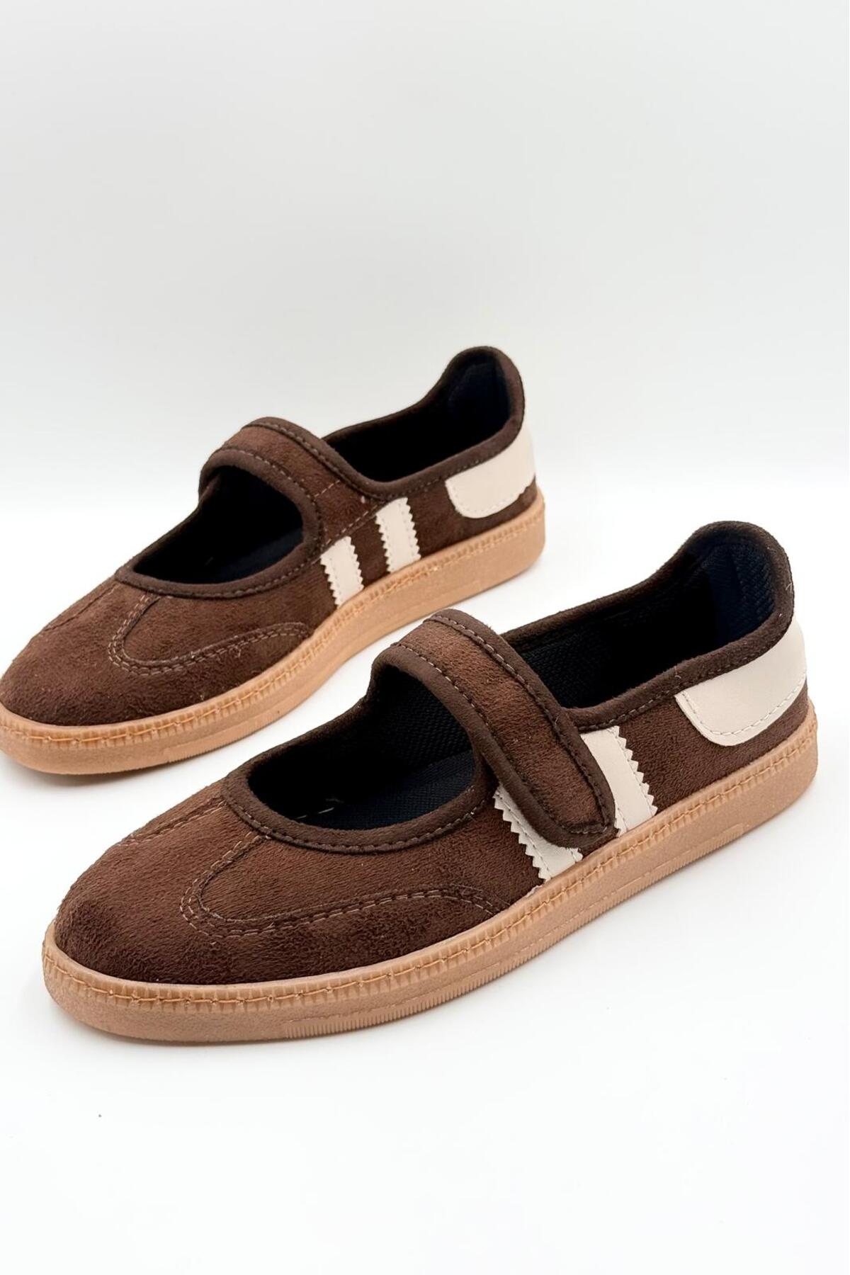 DefHeel'e Cırtlı Spor Babet Kadın Mary Jane Ayakkabı Acı Kahve görsel 7