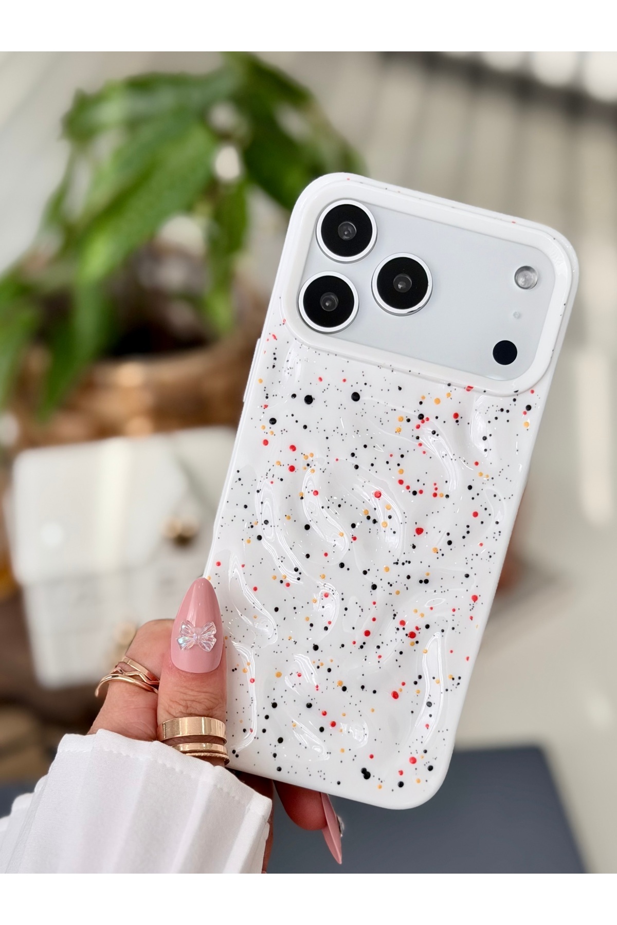 Protective Flexible Silicone Case with Iphone 17 PROMAX Compatible 3D Embossing White Paint Print Design