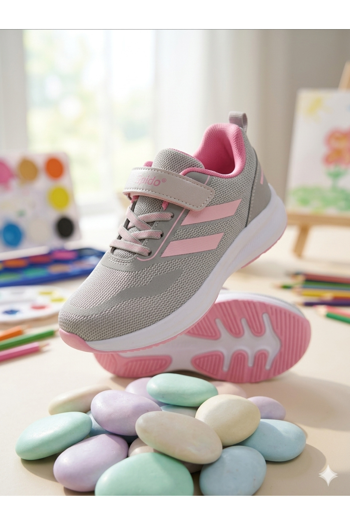Dark Heel Unisex Single Velcro Comfortable Daily Breathable Poly Sole Children's Sports Sneakers School Shoes