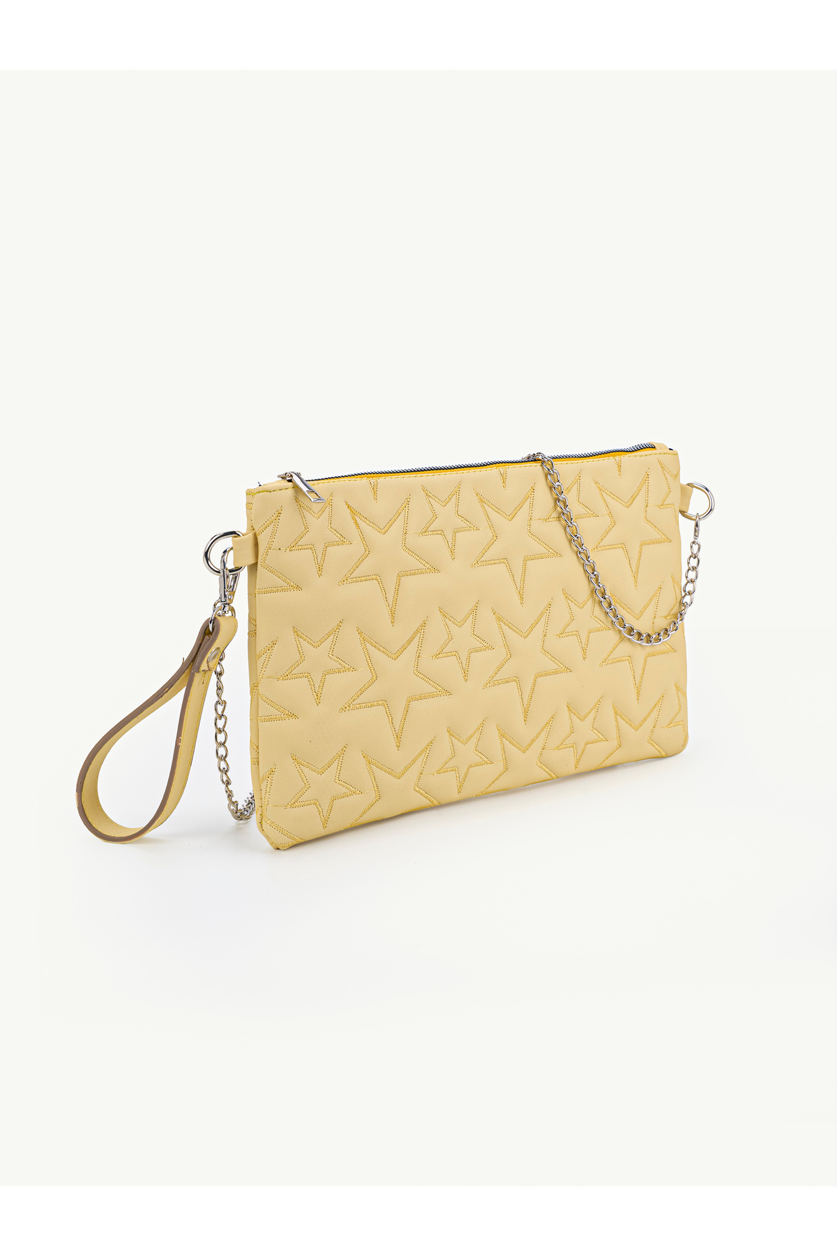 Kadın Yıldız Nakış İşlemeli Portföy El Çantası Bilek Askılı Saten Astarlı Clutch Çanta