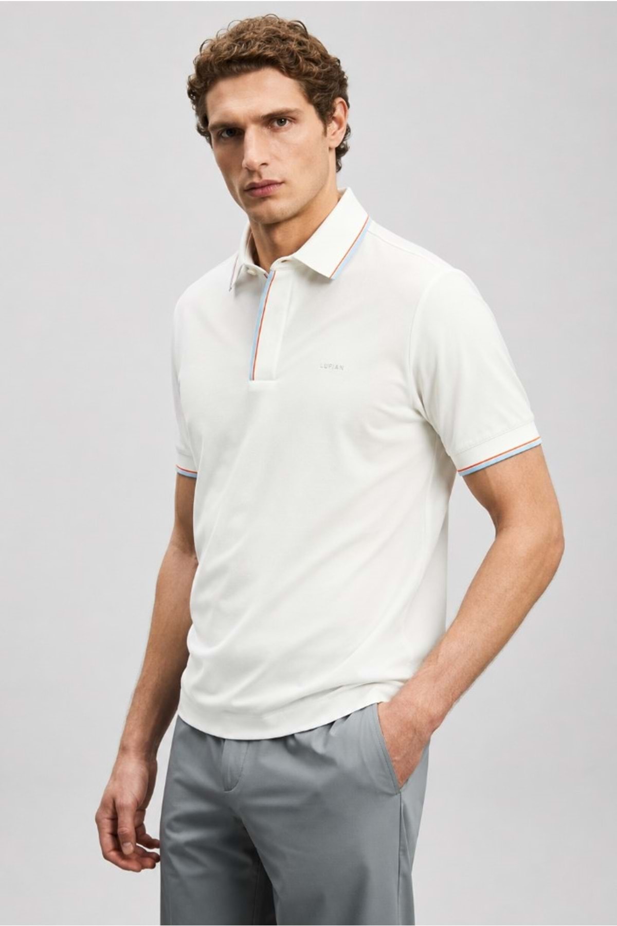 LUFIAN 111040238 Levı Smart Men's Polo Neck T-Shirt Men's T-Shirt White