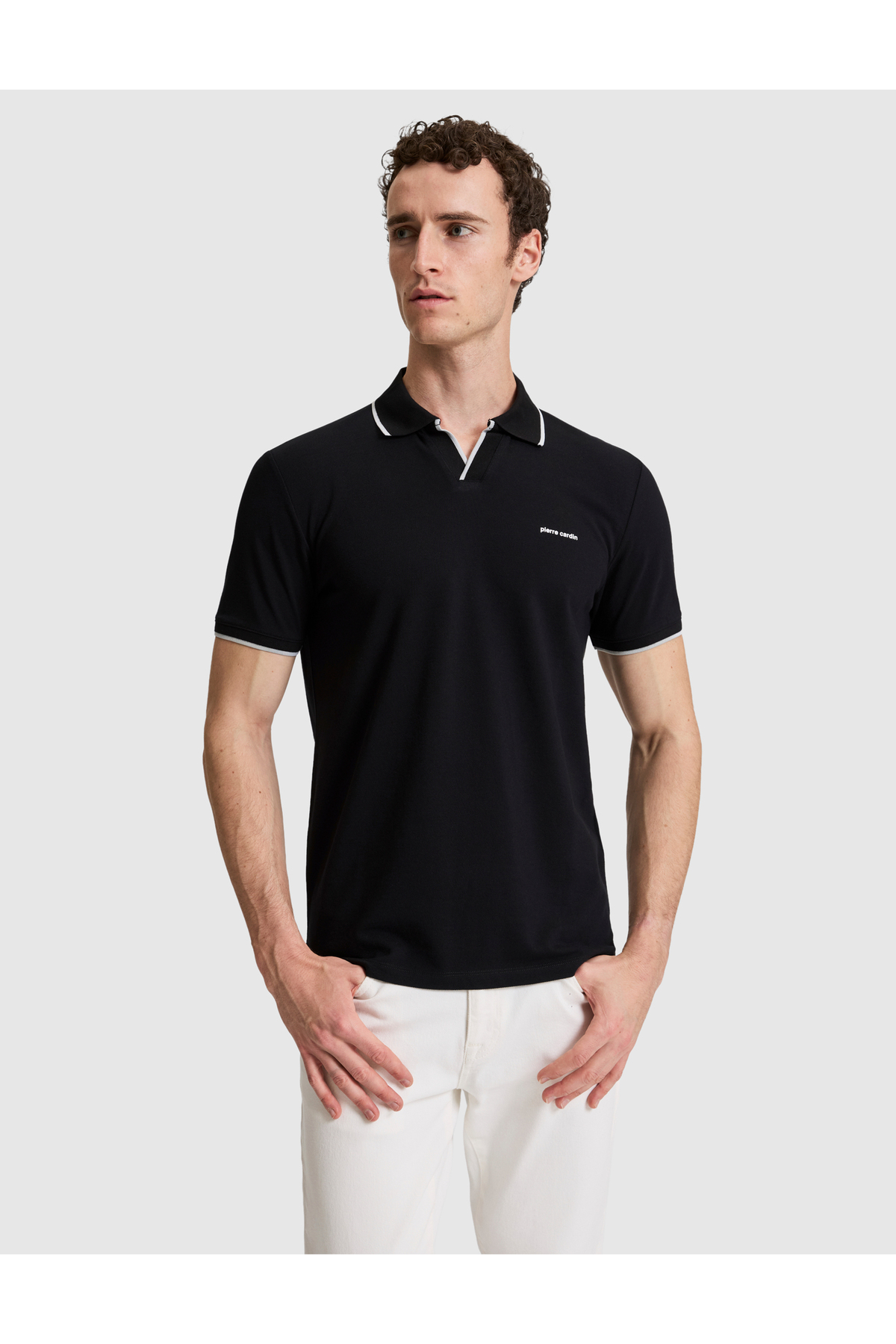 Pierre Cardin Black Slim Fit 100% Cotton Apaş Collar T-Shirt 50321029-Vr046