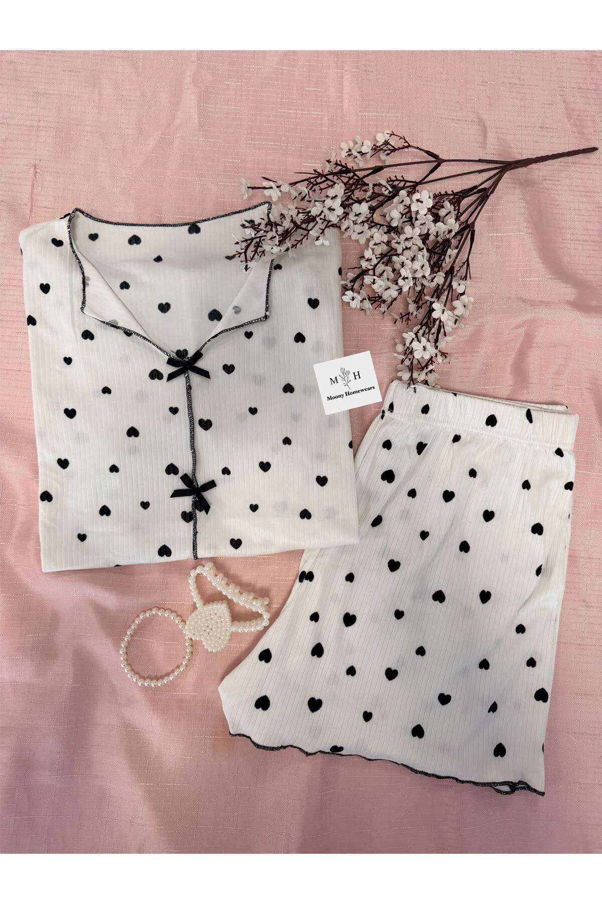 MH Moony Homewears Black Ribbon Summer Soft Shorts Pajama Set