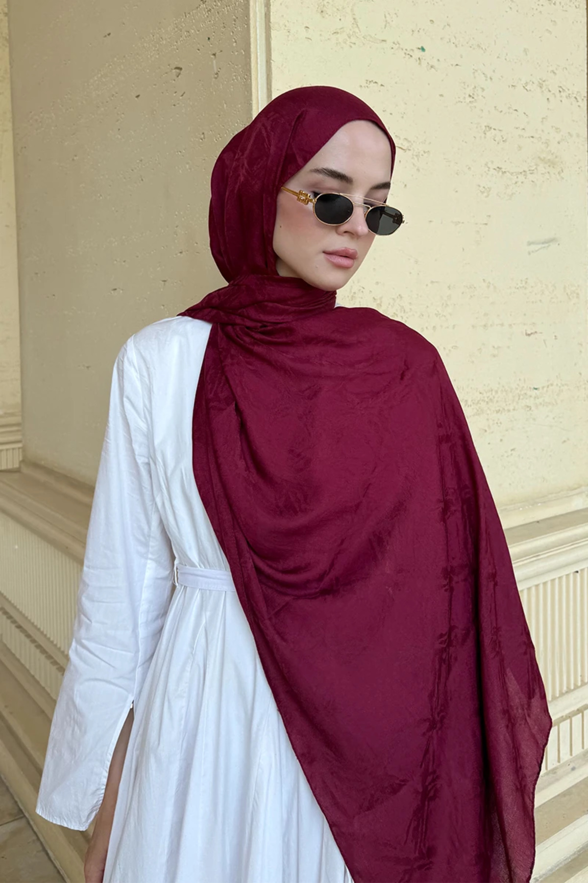 Madame Polo Premium Glow Jakar Şal Dama - Bordo görsel 4