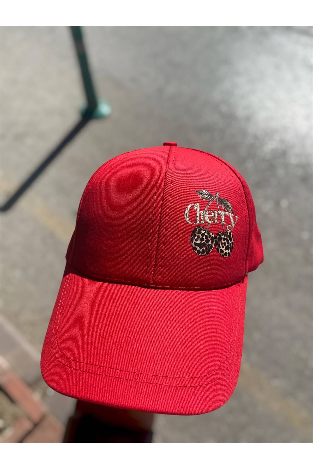 sf collection Cherry Baskılı Kadın Spor Şapka - Ayarlanabilir Pamuklu Cap görsel 4