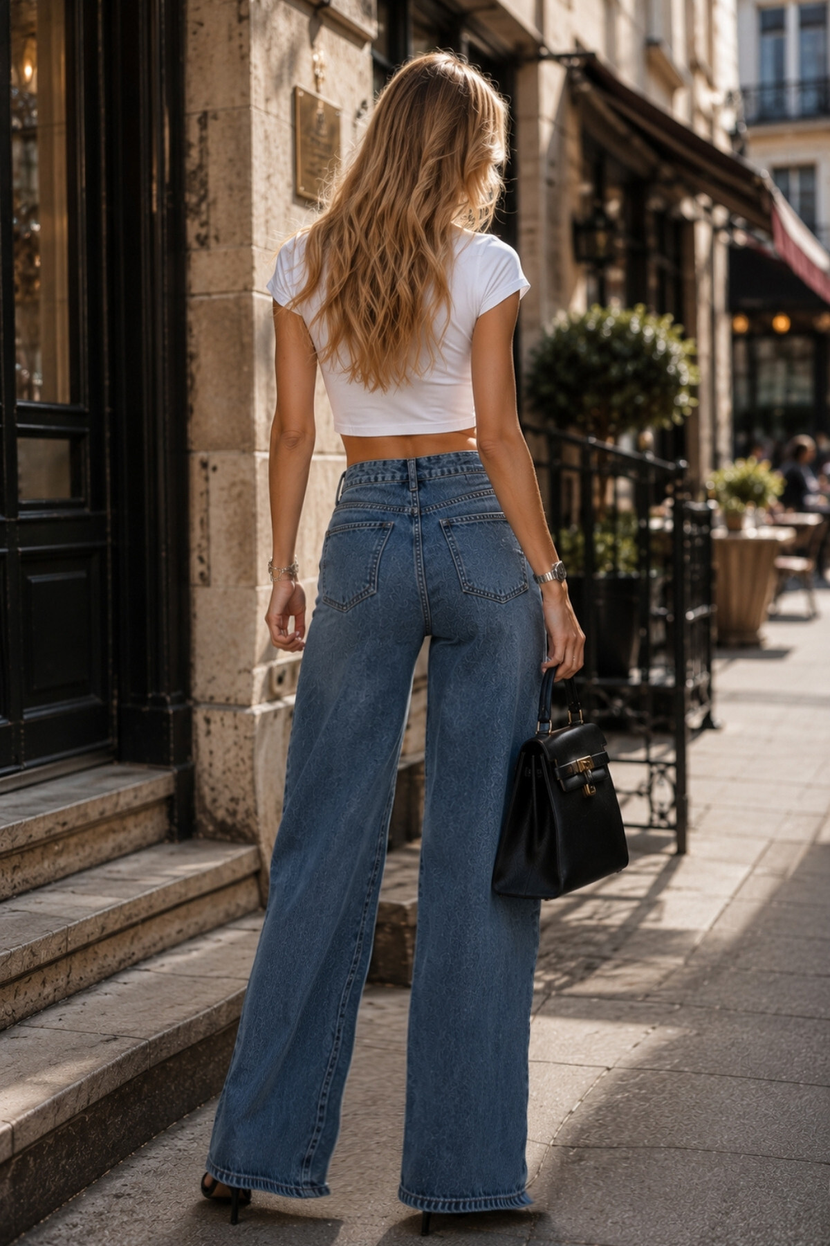 CEDY DENIM  Premium Kadın Palazzo Jean Geniş Paça Salaş Mavi Kot Pantolon E7020 - Görsel 7