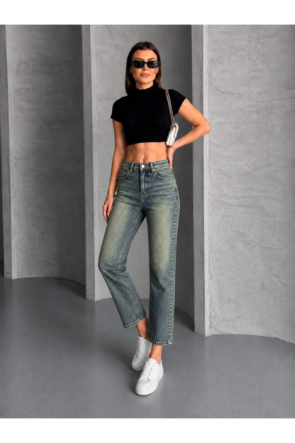Safari Kadın Yüksek Bel Cropped Kalıp Dar Paça Jean Pantolon görsel 3