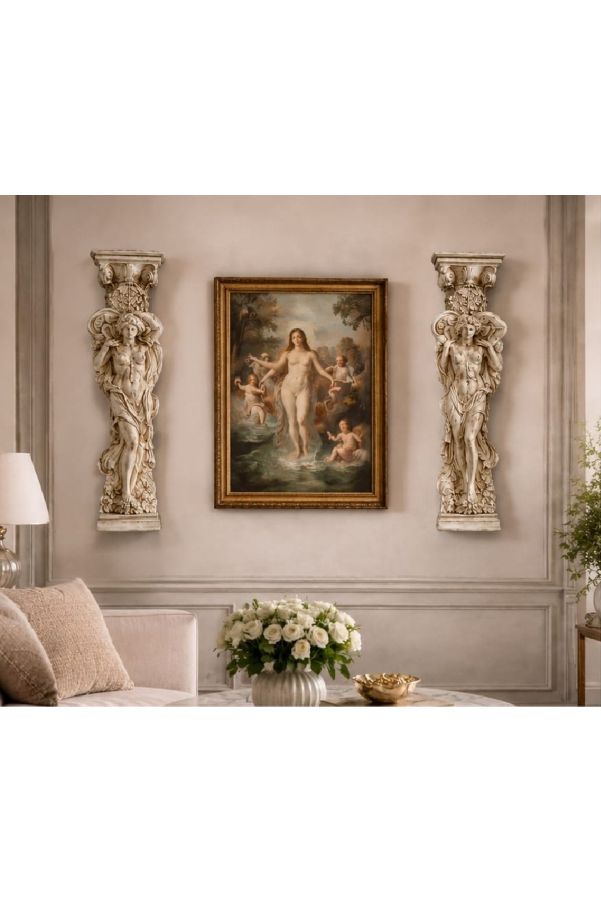 Ancient Antique 2pcs 40 Cm Antique Embroidered 3D Wall Sculpture Set Ancient Roman Greek Sculpture Set