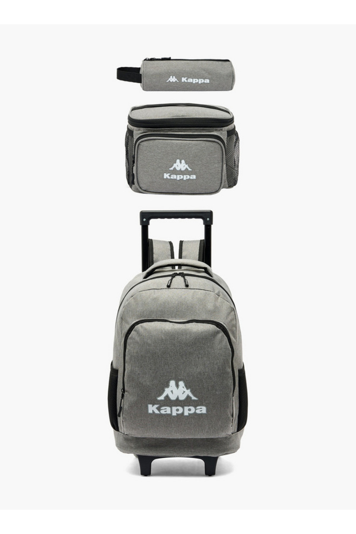 Kappa Logo Print 3-Piece School Trolley Bag Set for Kids 13 Years+ with Lunch Bag and Pencil Pouch