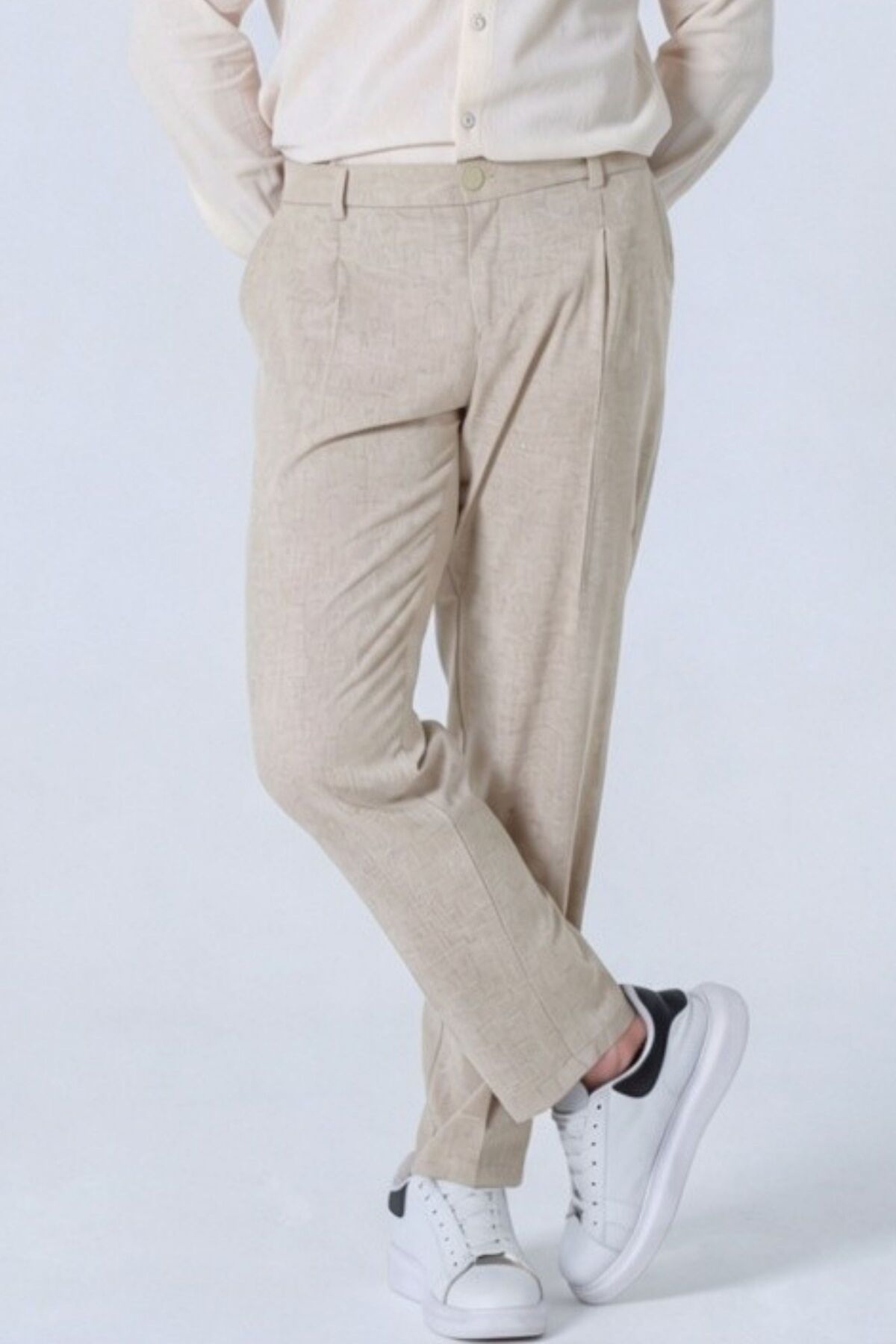 RELAXL %100 Ham Keten S-12XL Battal Boy Pileli Şık Erkek Pantolon görsel 6