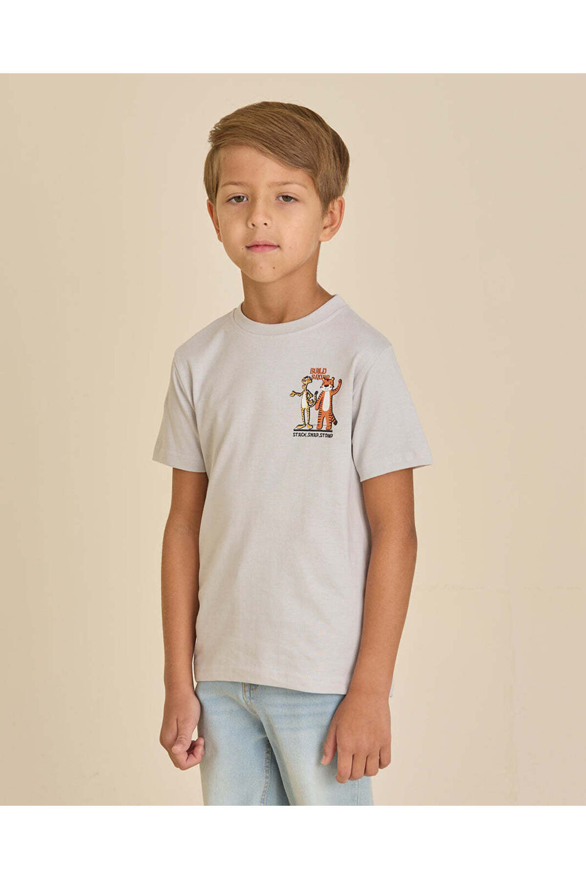 REDTAG Boys Ivory Tiger Front And Back Print T-Shirt