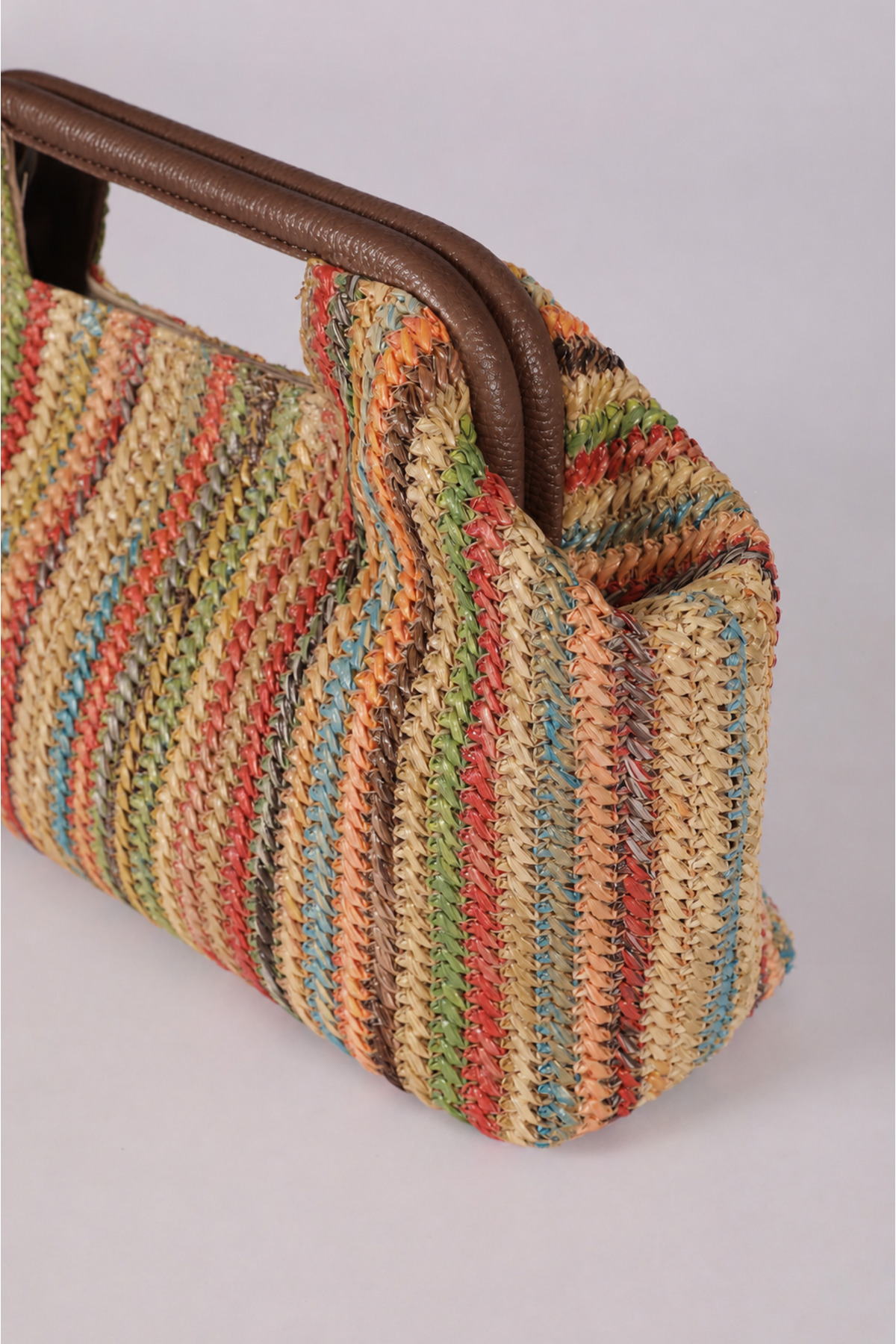 HEYBE'S Heybes Kadın Renkli Çizgili Hasır Jüt Clutch El Çantası görsel 3