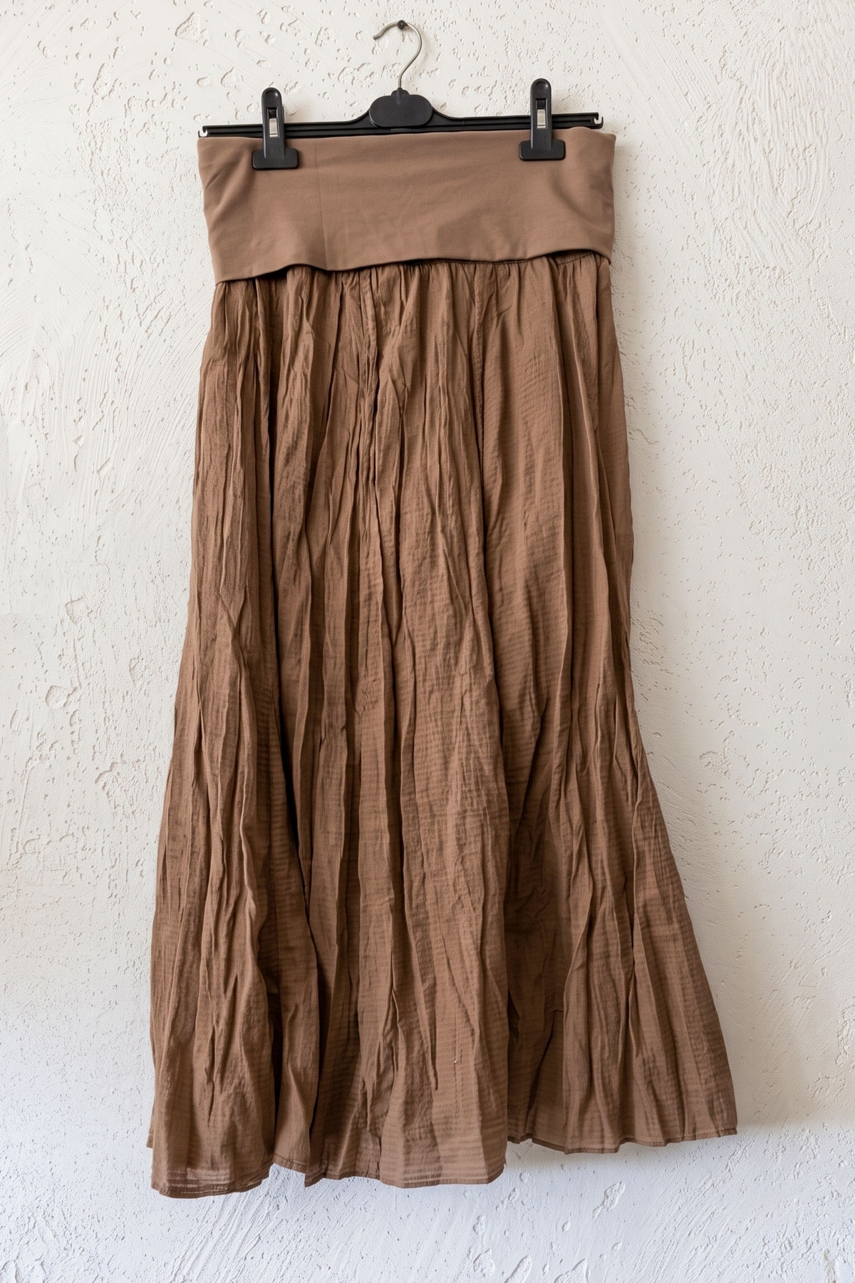 Chiccy Camel Astarlı Katlanabilir Kumaş Bel Casual Pamuklu Uzun Dokuma Etek 95 65 görsel 7