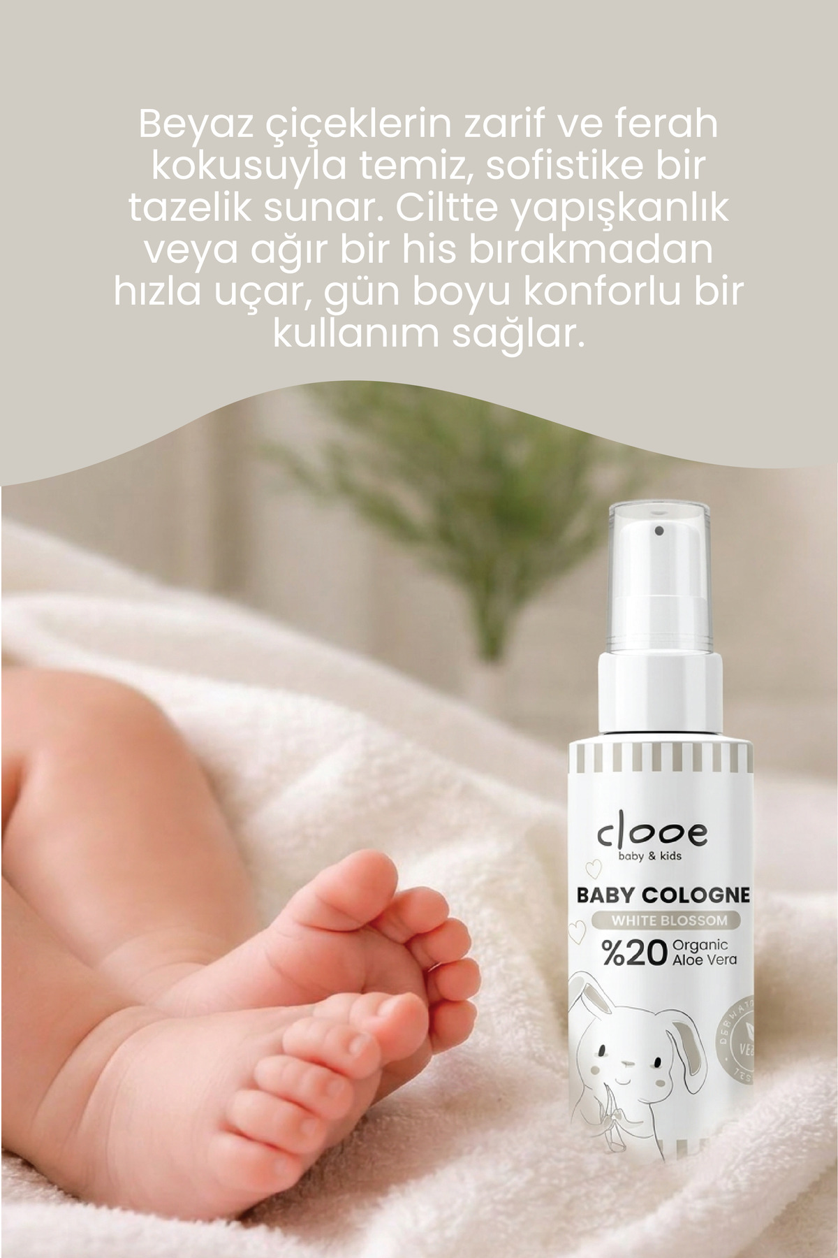 3'lü Bebek Kolonyası White Blossom 40 ml - Beyaz Çiçek Notalı - Organik Aloe Vera Özlü - Vegan - Hızlı Kuruyan — PKA071 — تصویر 4 از 4