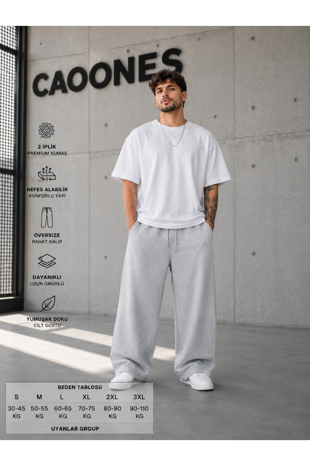 CAONNES 2'li Erkek Eşofman Altı (Siyah-Gri) Oversize Baggy Salaş Paça görsel 4