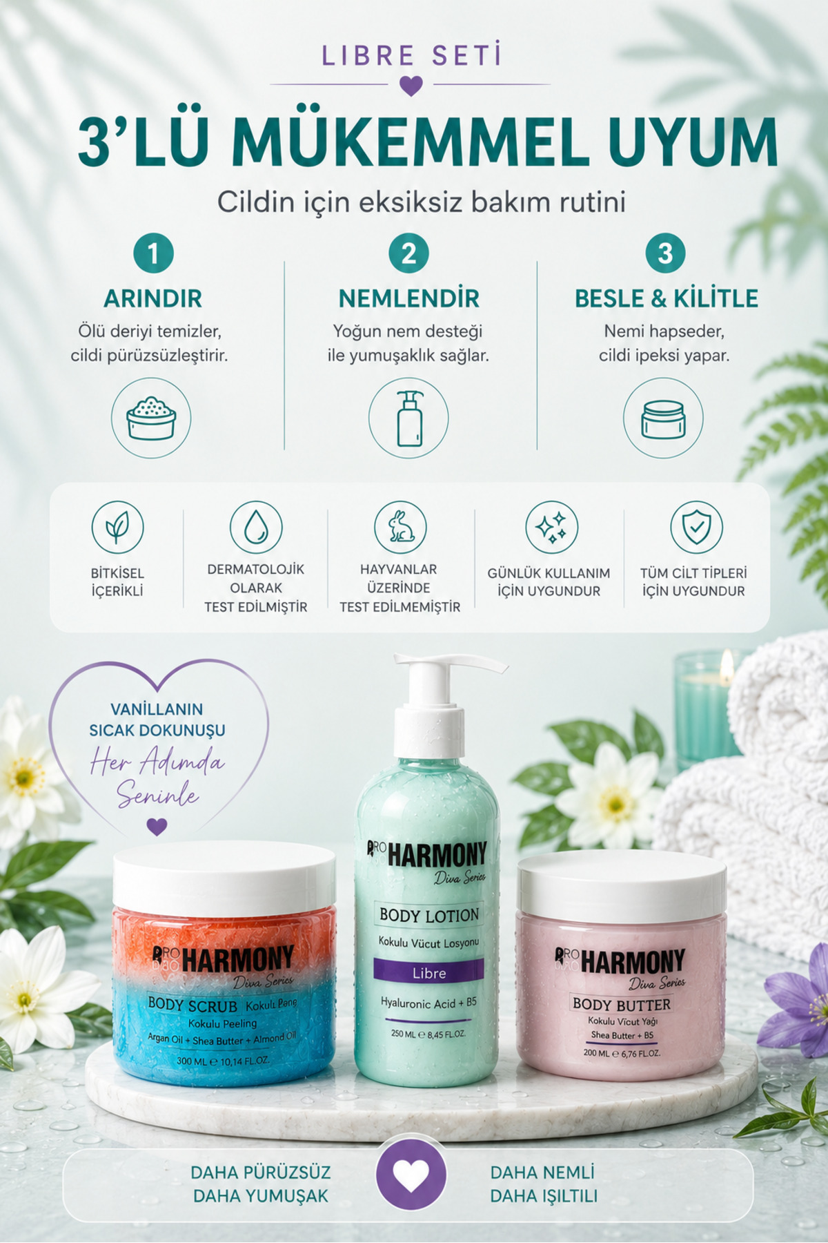 L-i-b-r-e Ritüeli 3’lü Vücut Bakım Seti 750 ml | Body Scrub + Body Lotion + Body Butter — PH-VRS-LIB-750 — تصویر 3 از 7