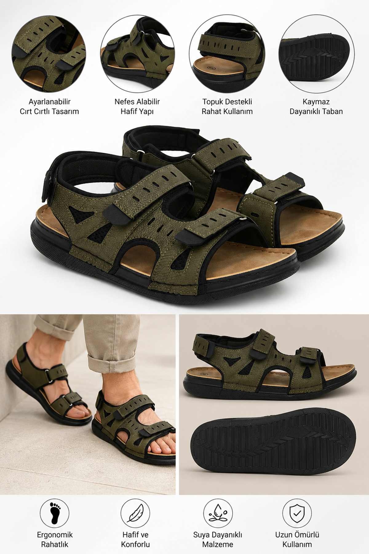 Ayakkabı Vakti Hafif Yumuşak Çift Cırtlı Erkek Outdoor Günlük Sandalet