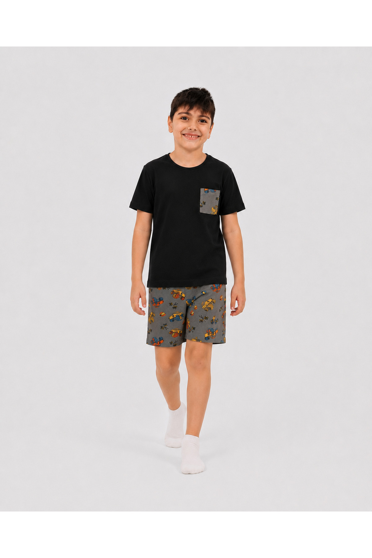 Erkeke Çocuk Şortlu Pijama Takımı Araba Desenli 3