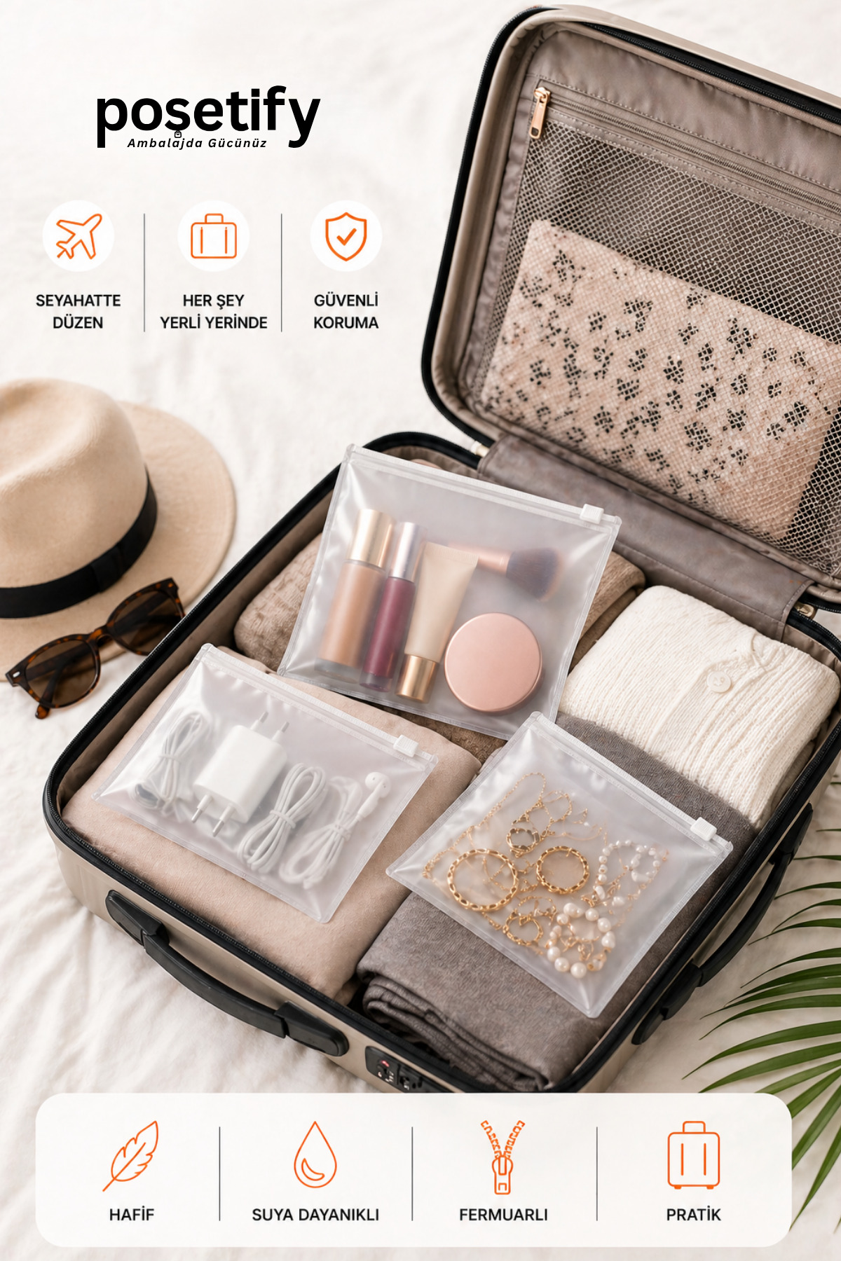Fermuarlı Organizer 20x20 Cm | 1 Adet | Buzlu Şeffaf Makyaj Çantası, Kozmetik ve Çok Amaçlı Torba — PS-FO-2020-01 — تصویر 5 از 8