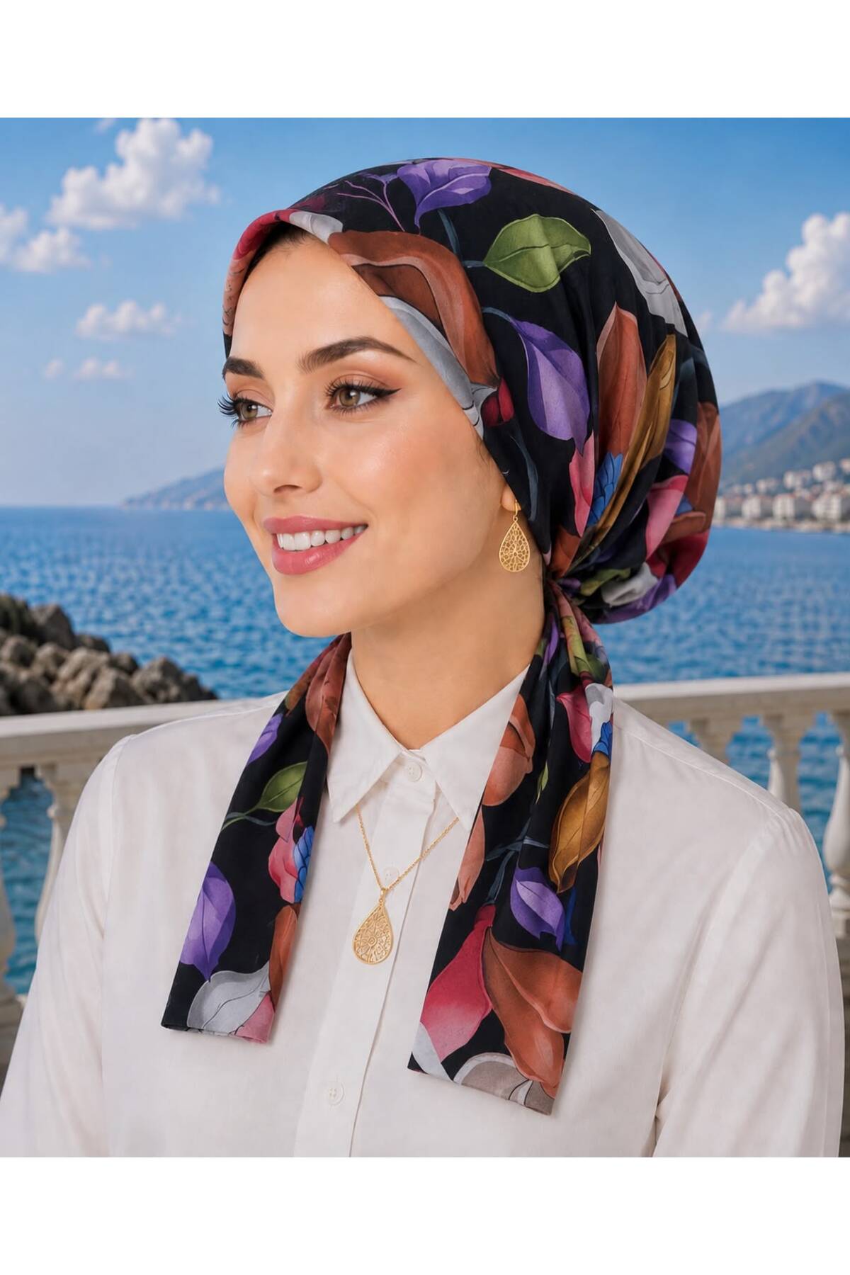 scarf bonnet cotton fabric does not slip,ready , must be tied from the back
