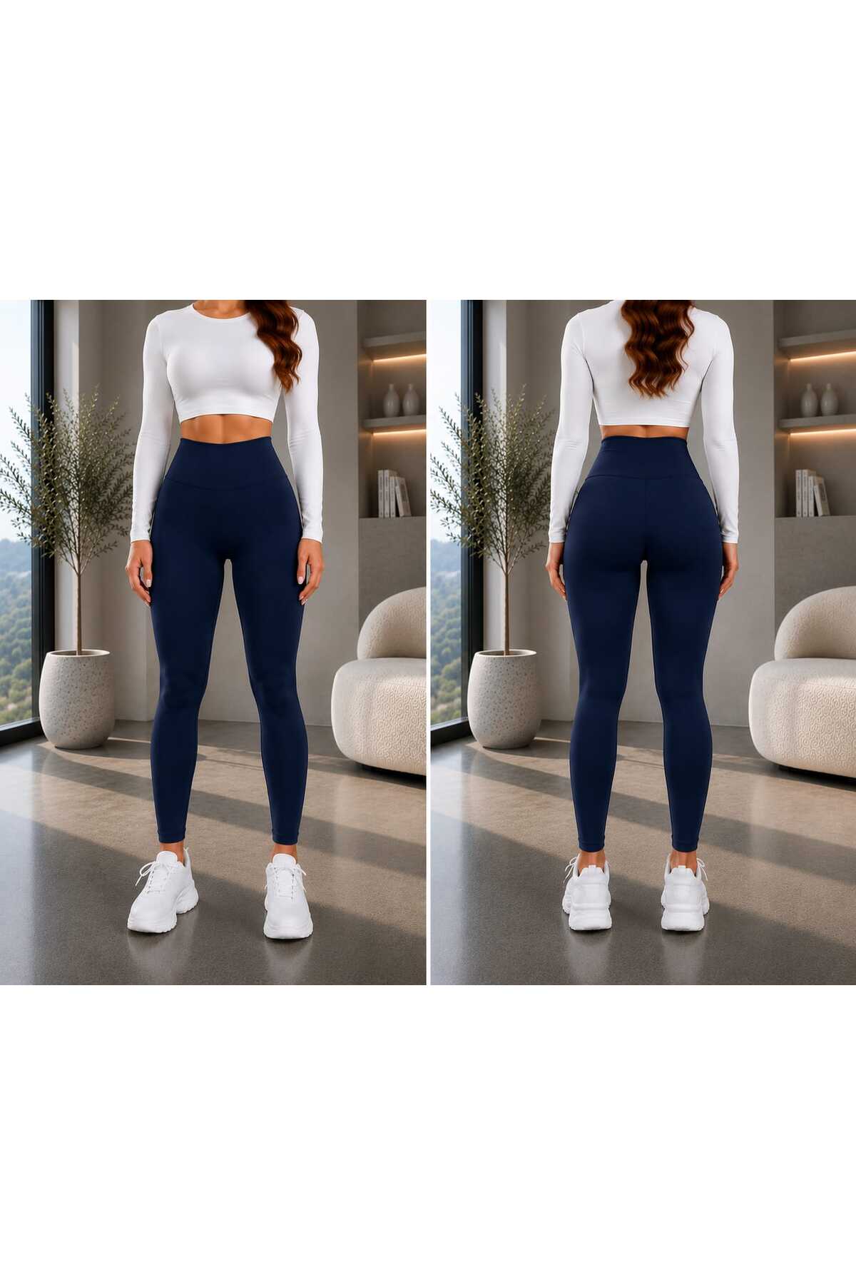 BEHLIVE Parlak Yüksek Bel Toparlayıcı Ve Kalça Şekilendirıci Günlük Spor Tayt görsel 2