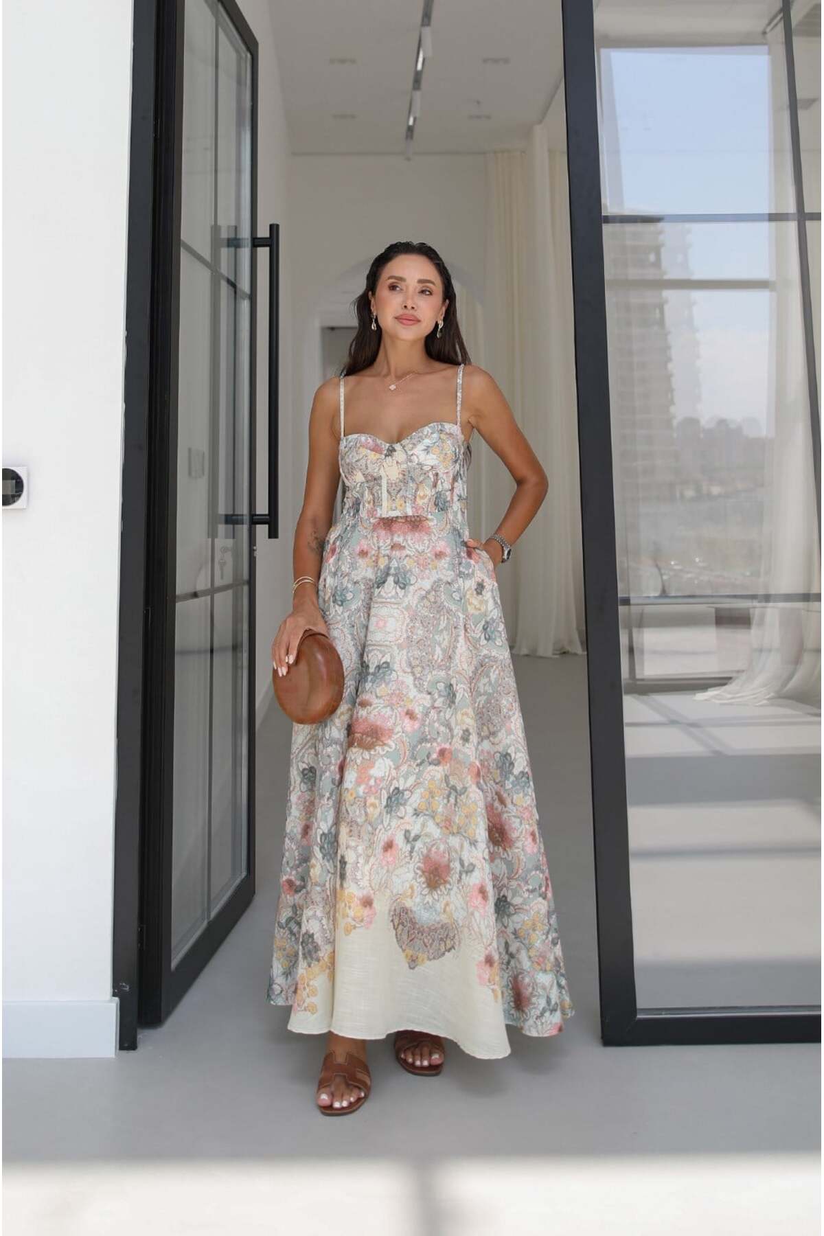 Havoş Green Floral Corset Detailed Long Dress