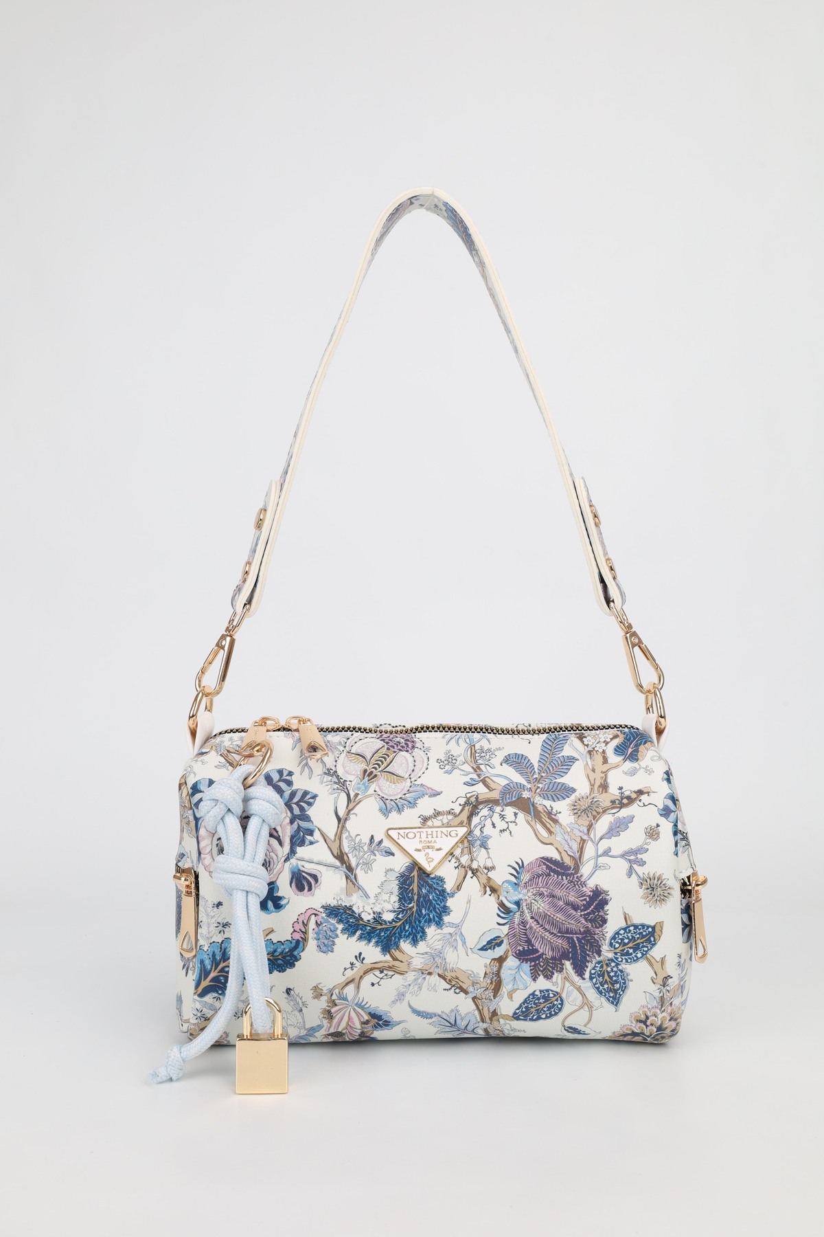 NOTHING Women's Patterned White Lock Charm Detailed Shoulder and Crossbody Bag Alice