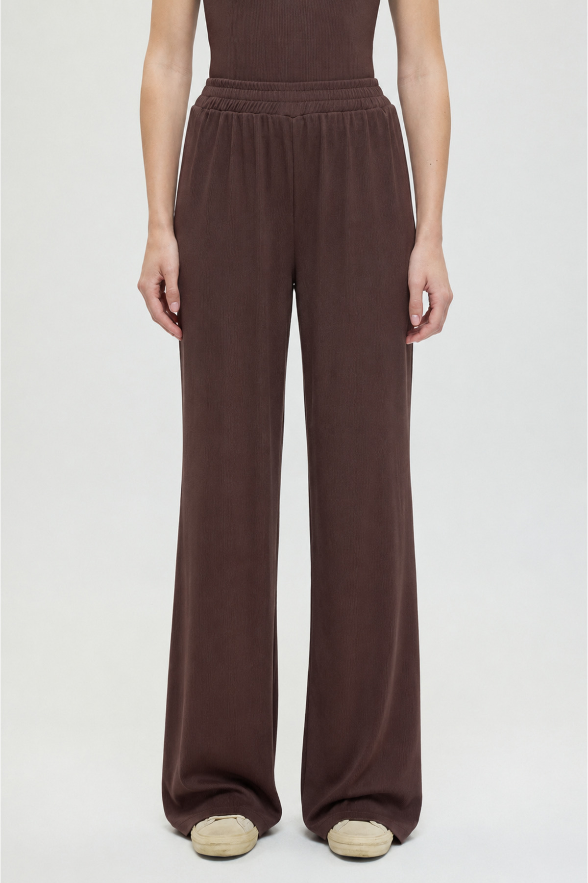 SHEISMONO Soft Rib Düz Kesim Bol Pantolon Kahverengi görsel 2