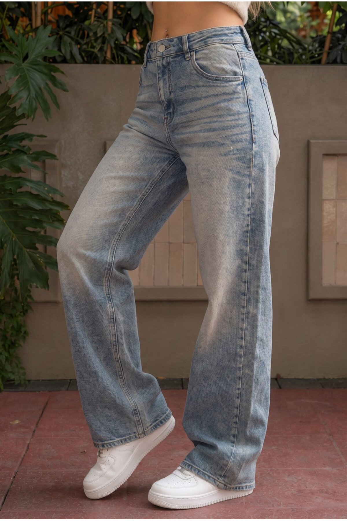 Gök Mavi Vintage Yüksek Bel Geniş Paça with Lycra Jeans 4