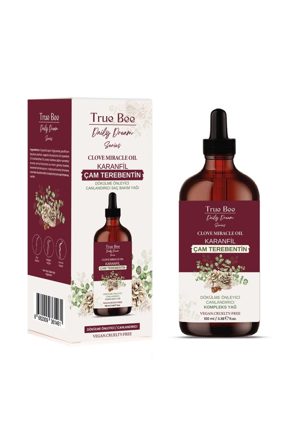 TRUE Bee Karanfil & Çam Terebentin Dökülme Karşıtı Saç Bakım Yağı 100 ml | Güçlendirici, Besleyici ve Saç Kökü Destekleyici Yağ — MS123233665666