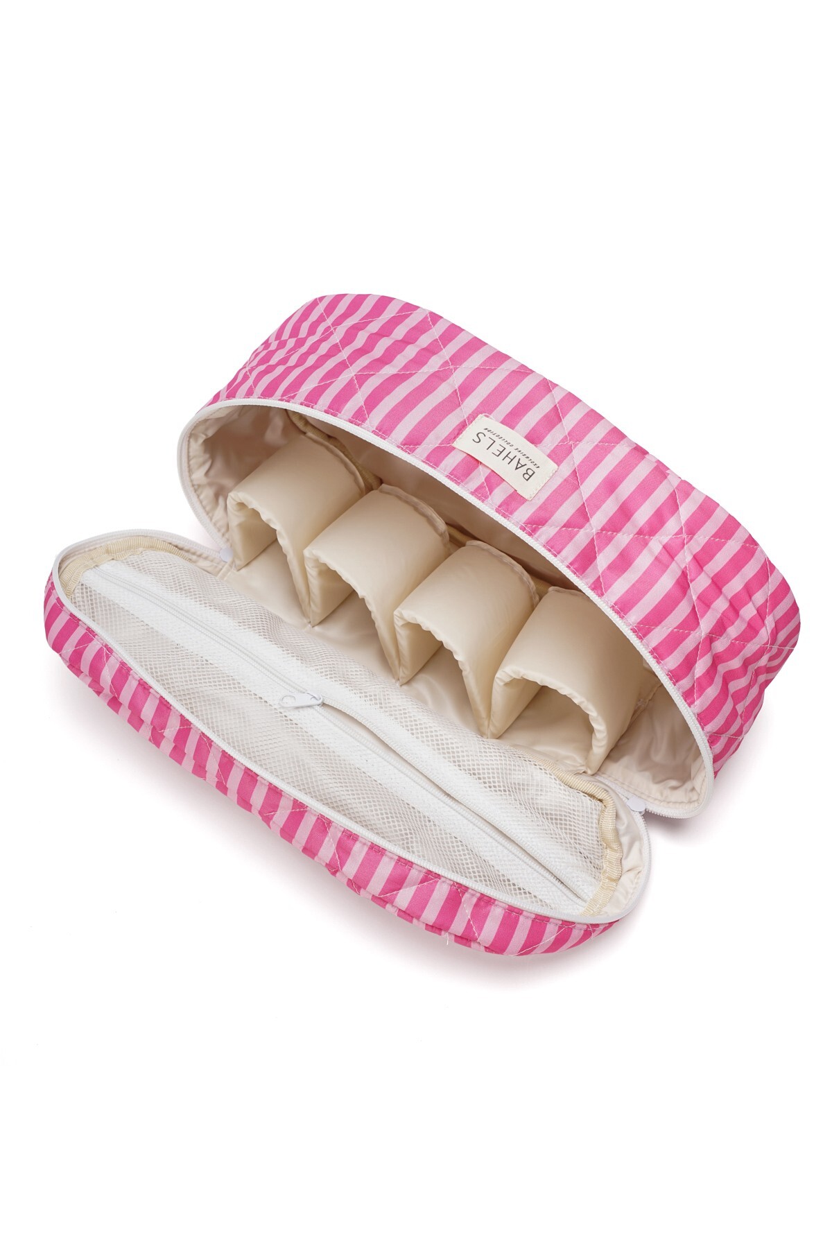 Pembe Çizgili Airwrap Uyumlu Içi Bölmeli Tüm Saç Şekillendirici Için Xl Boy Çanta Seyahat Çantası — صورتی BHT-4514 — تصویر 4 از 5