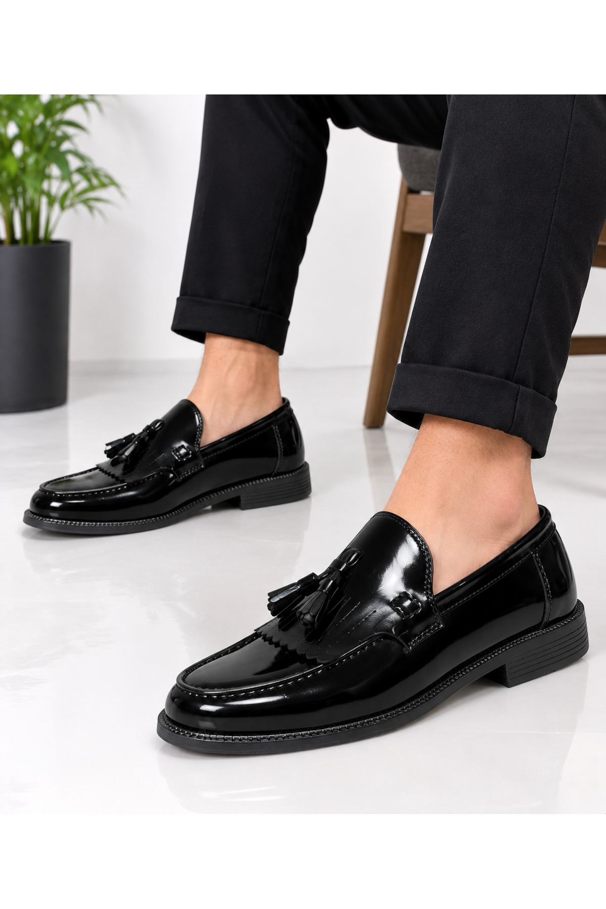 YALÇIN Erkek Siyah Rugan Loafer Püsküllü Klasik Ayakkabı görsel 3