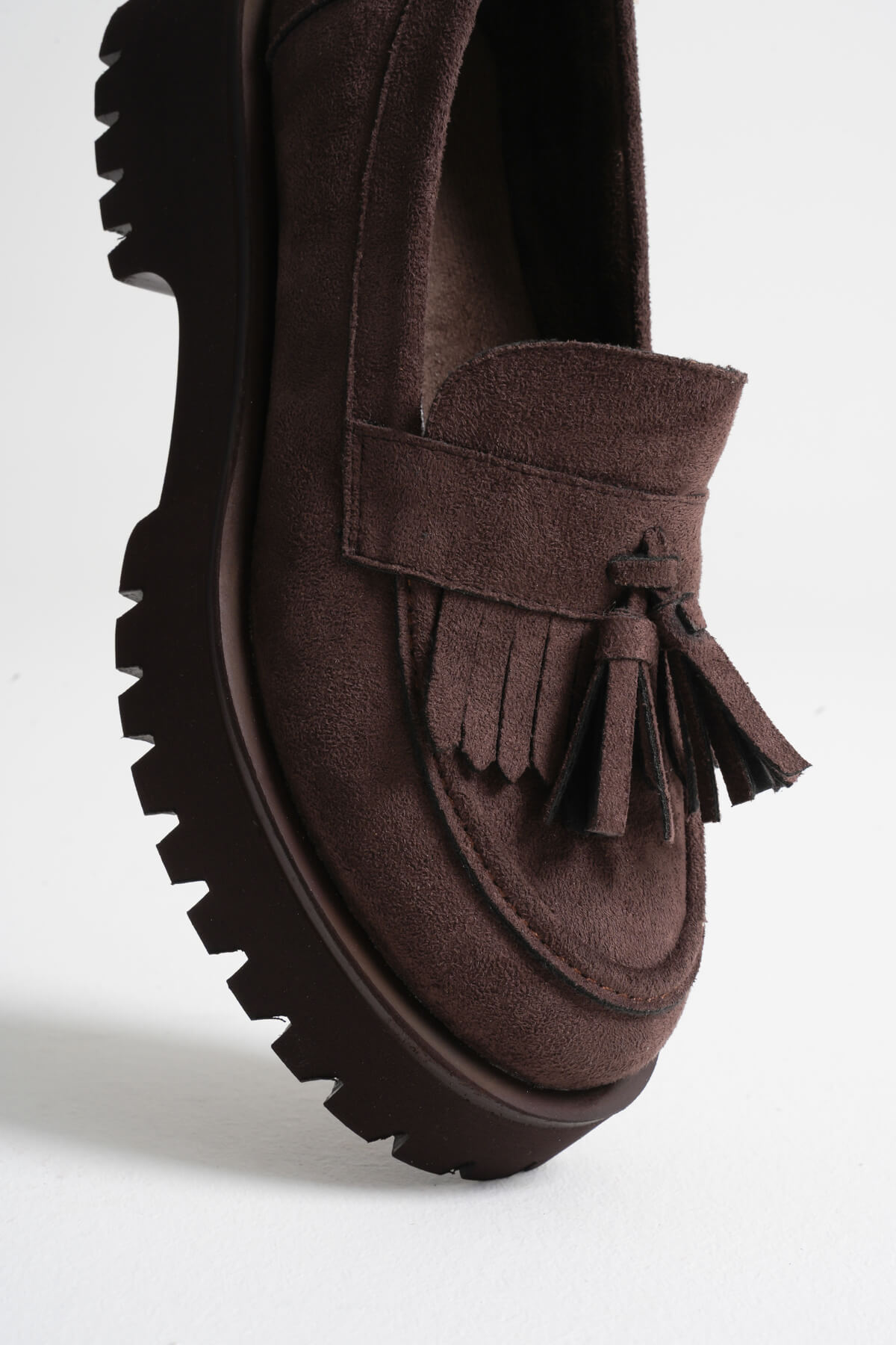 Cool Feet Kadın Acı Kahve Süet 4cm Kalın Tabanlı Loafer Ayakkabı görsel 3