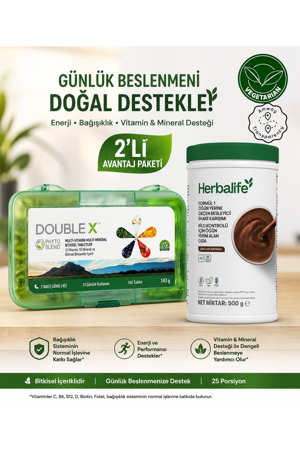 Herbalife Çikolatalı Shake + Double X 31 Günlük Süper Vitamin Set