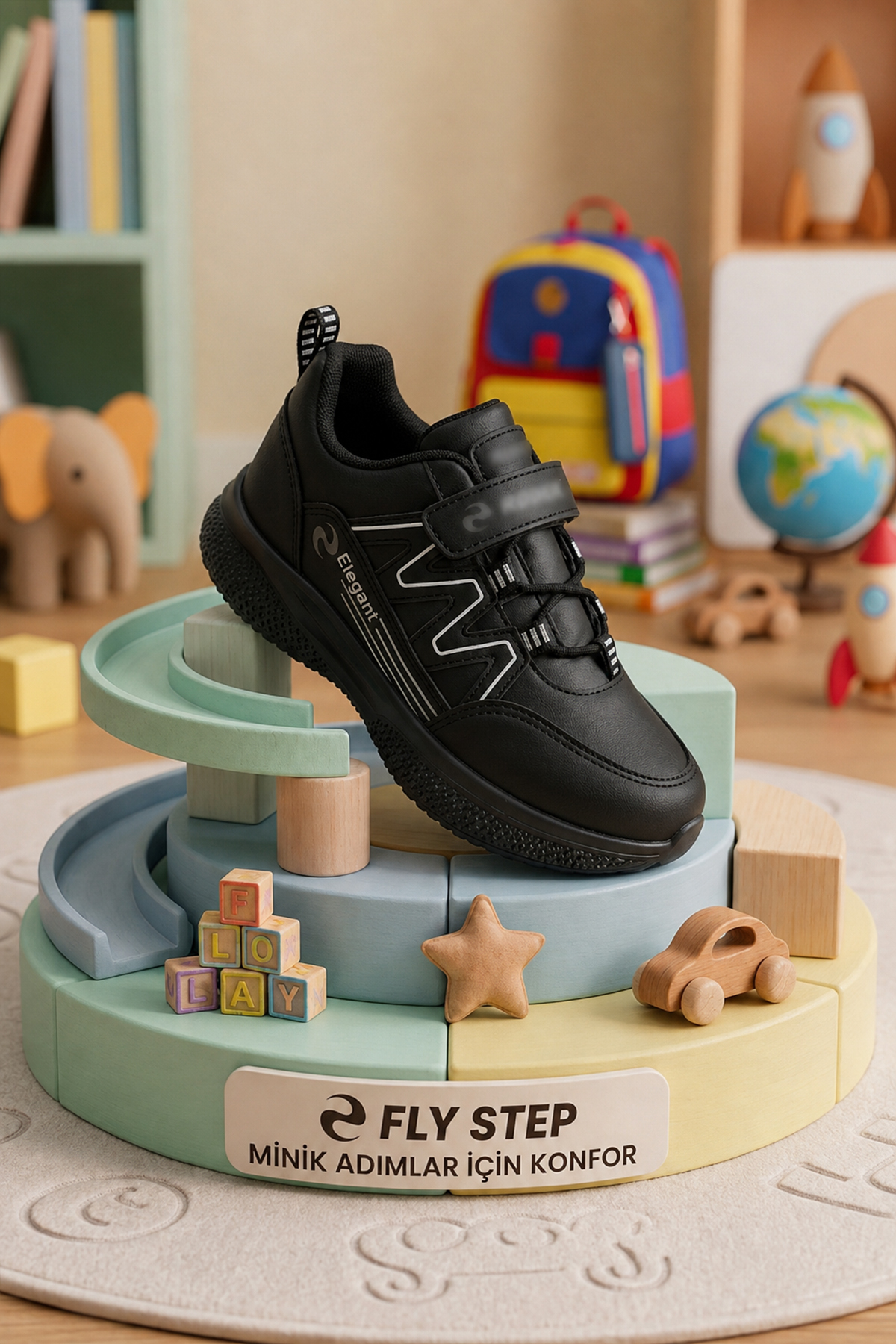 FLY STEP Çocuk Spor Ayakkabı Kız Erkek Unisex Günlük Okul Ayakkabısı Cırt Cırtlı Ortopedik Rahat Sneaker