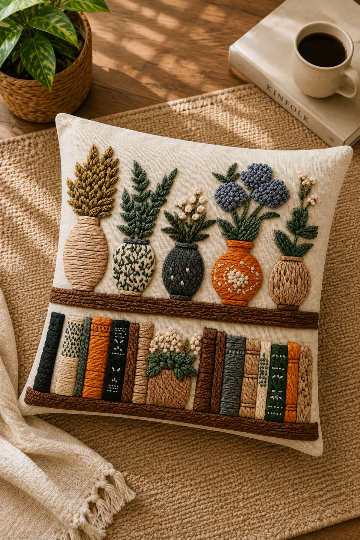 Dijital Baskılı Dekoratif Kırlent Kılıfı 43x43 cm – Modern Desenli Keten Dokulu