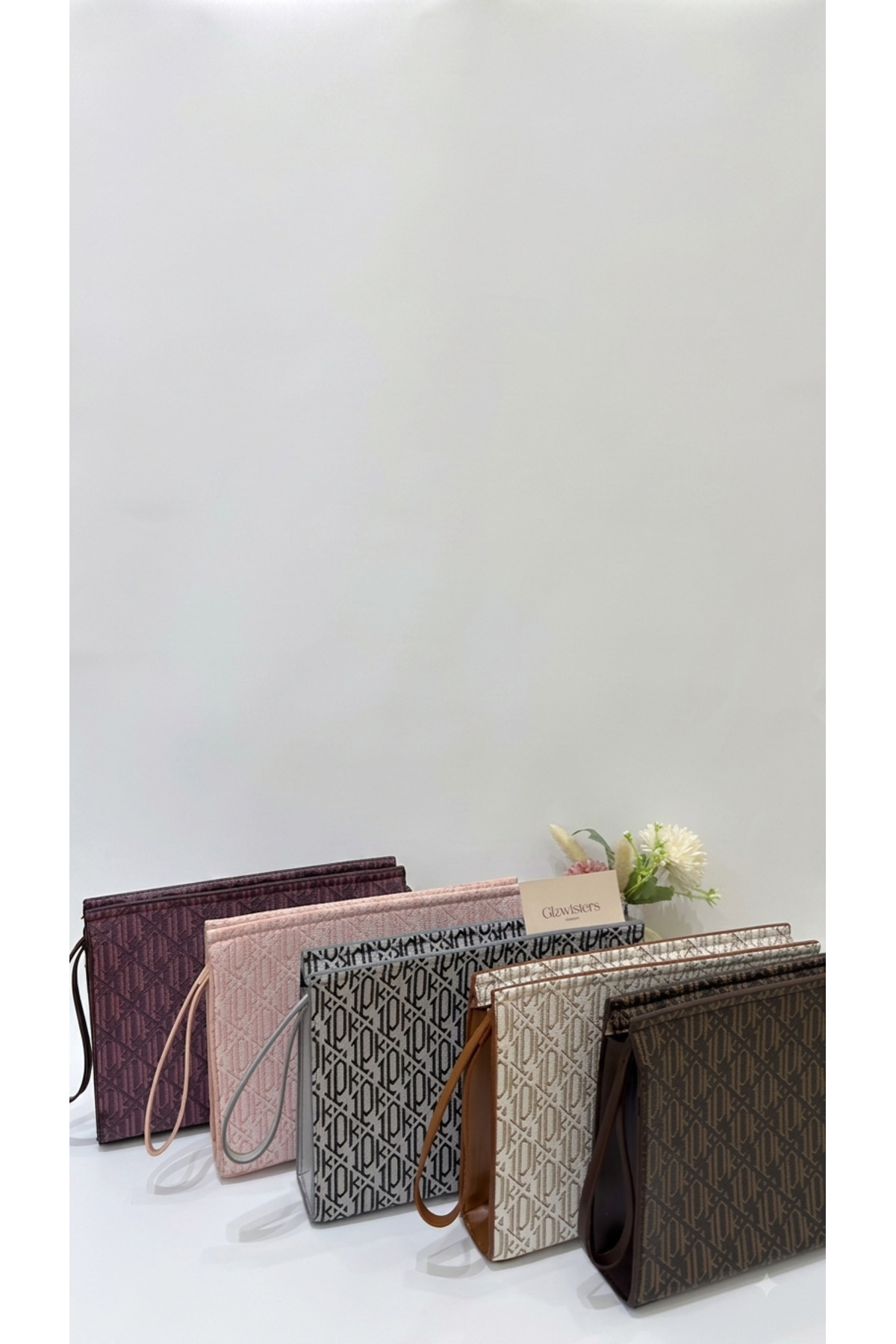 Glowisters Jewelry Glowisters Kadın Siyah/Gri Geometrik Desenli Portföy El Çantası Clutch görsel 4
