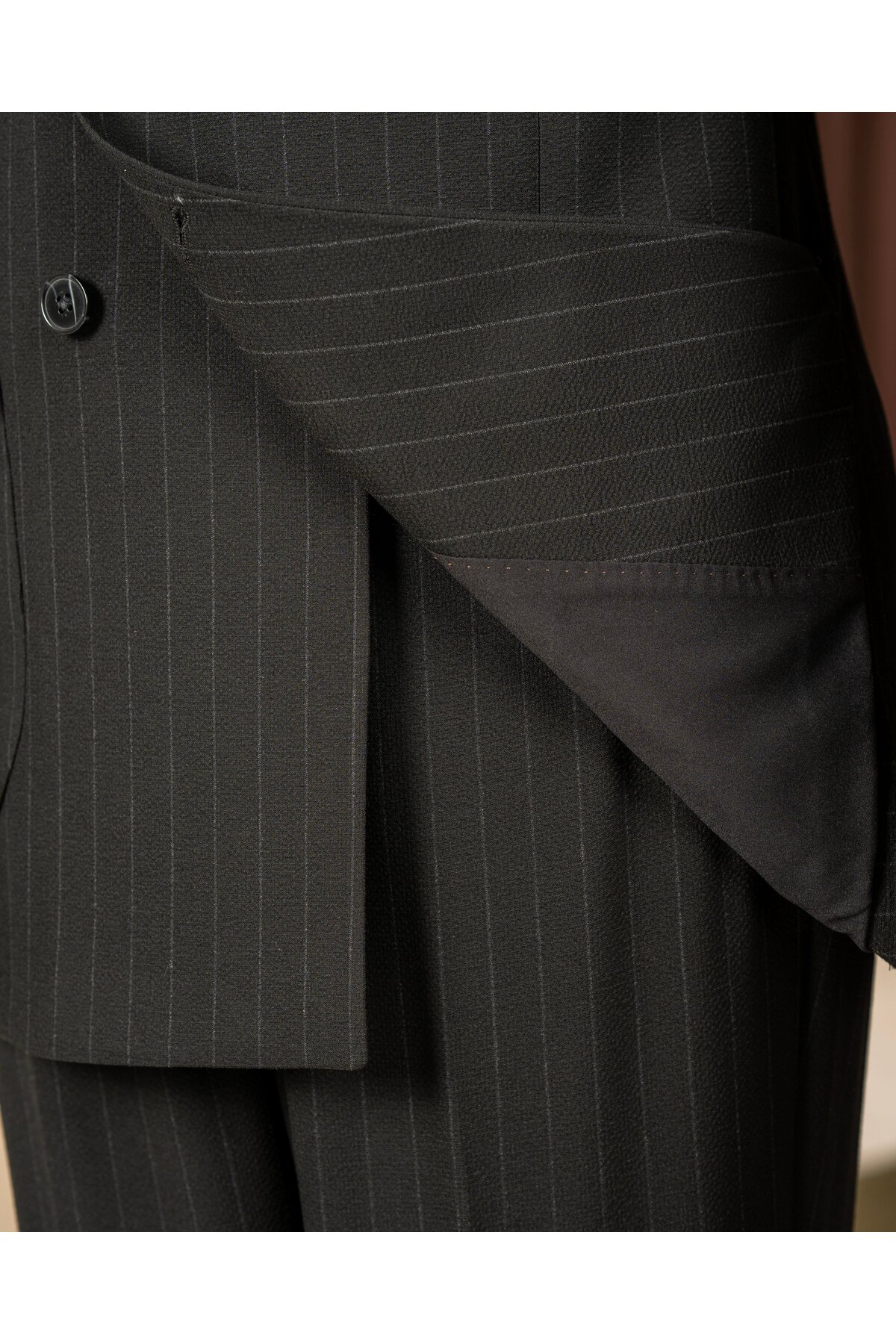 Slim fit erkek kruvaze torba cep ceket pantolon takım elbise siyah T20109-01 — مشکی — تصویر 4 از 5