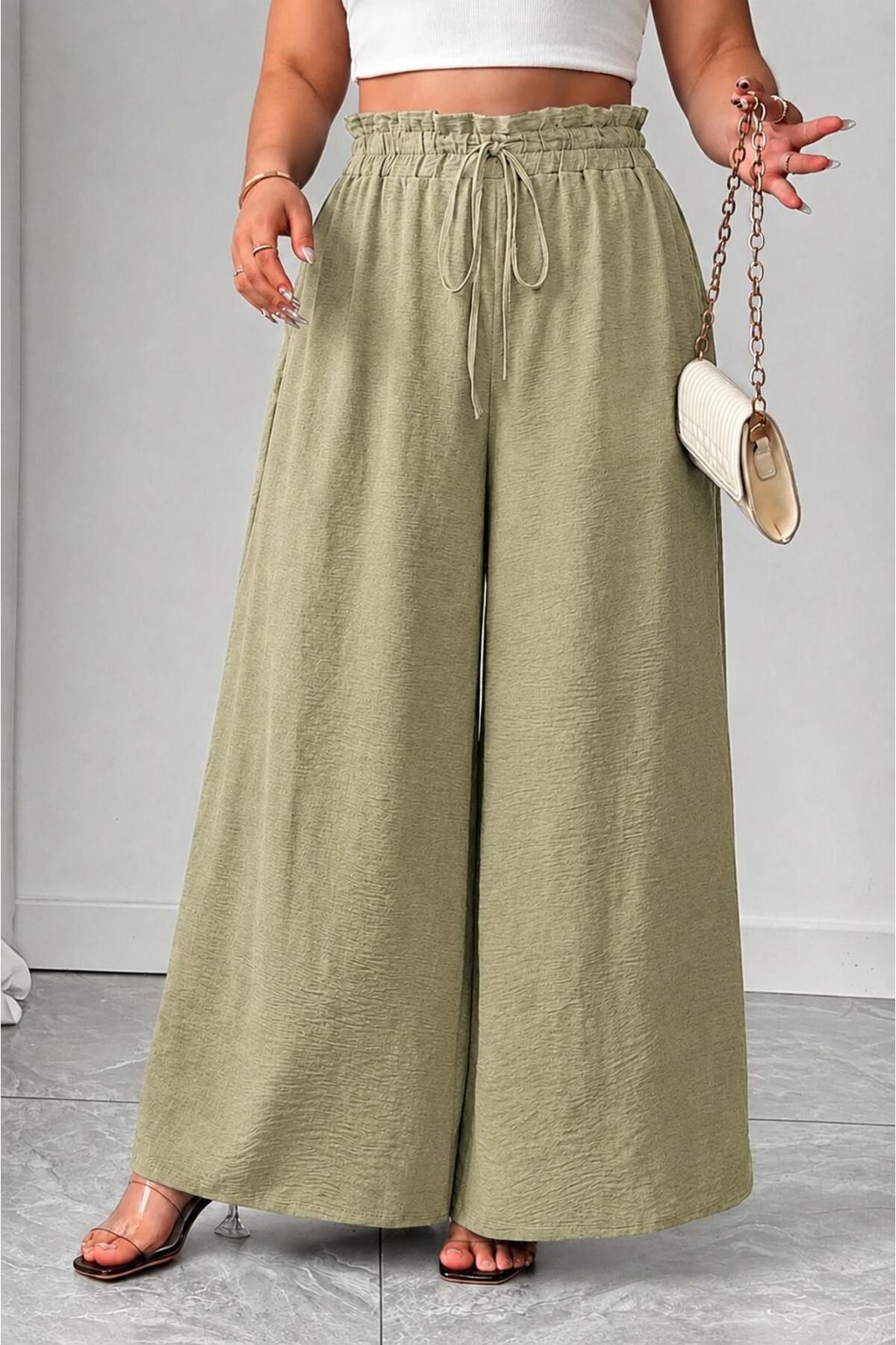 tuzu moda Büyük Beden Beli Lastikli Rahat Ayrobin Pantolon görsel 5
