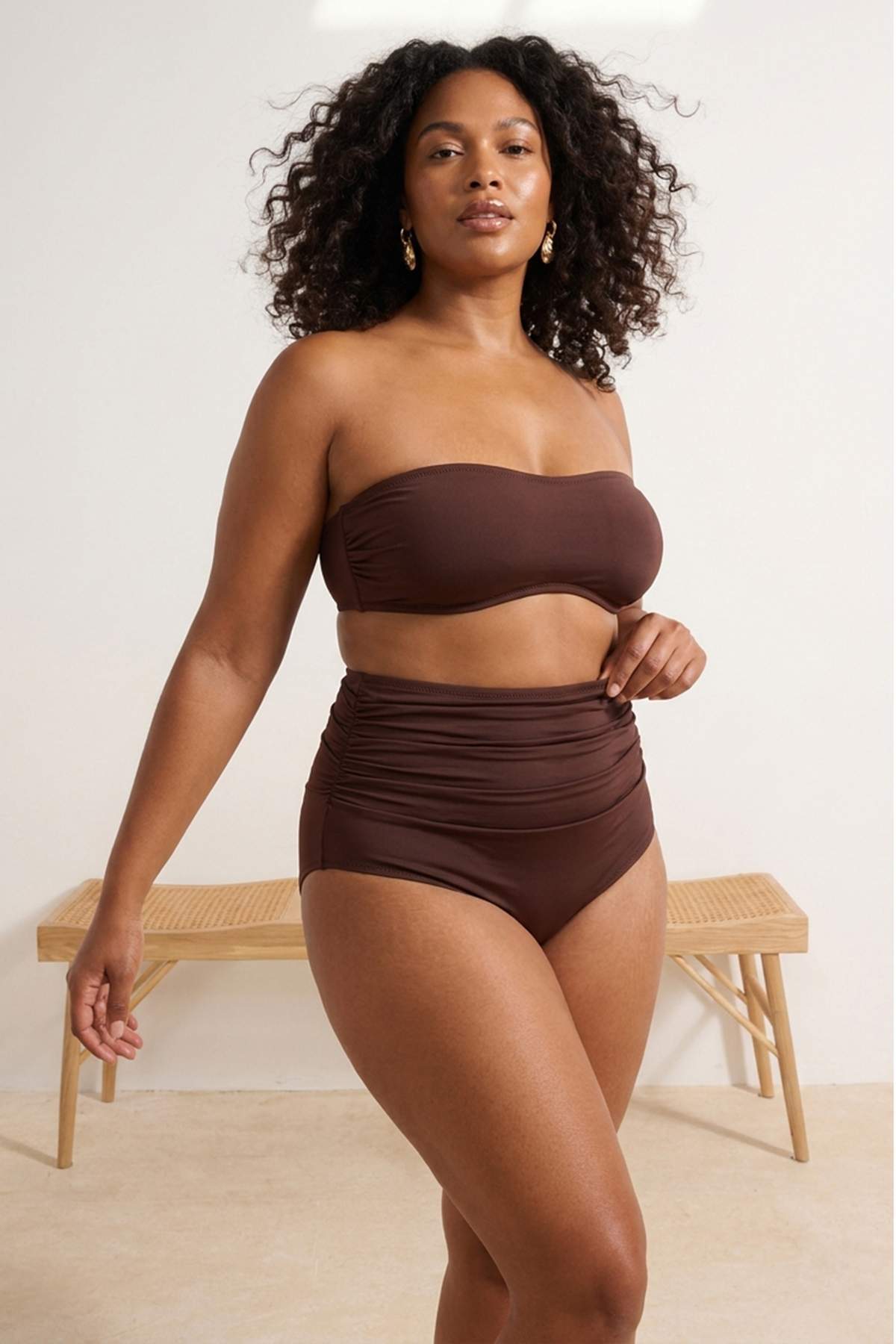Trendyolmilla Curve Kahverengi Yüksek Bel Korseli Büzgü Detaylı Toparlayıcı Büyük Beden Bikini Altı TBBSS23CR00001