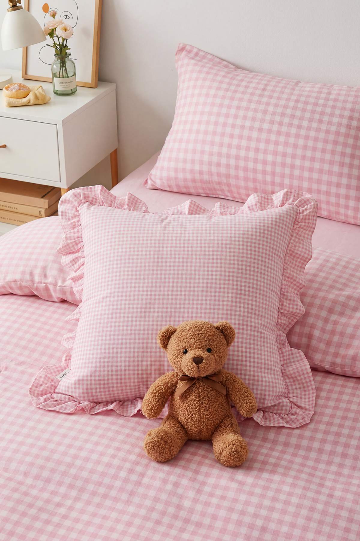 Trendyol Home Single Gingham Patterned Ruffled Unfilled Cushion Cover Tphss26Kkk00008