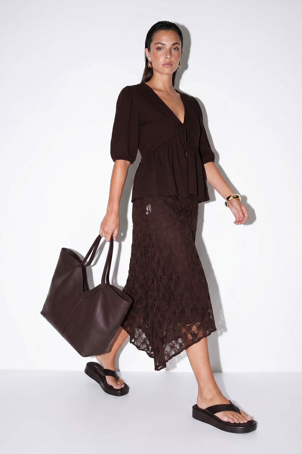 Drop by Trendyolmilla Kahverengi Dantelli Astarlı Etek TDRSS26ET00051