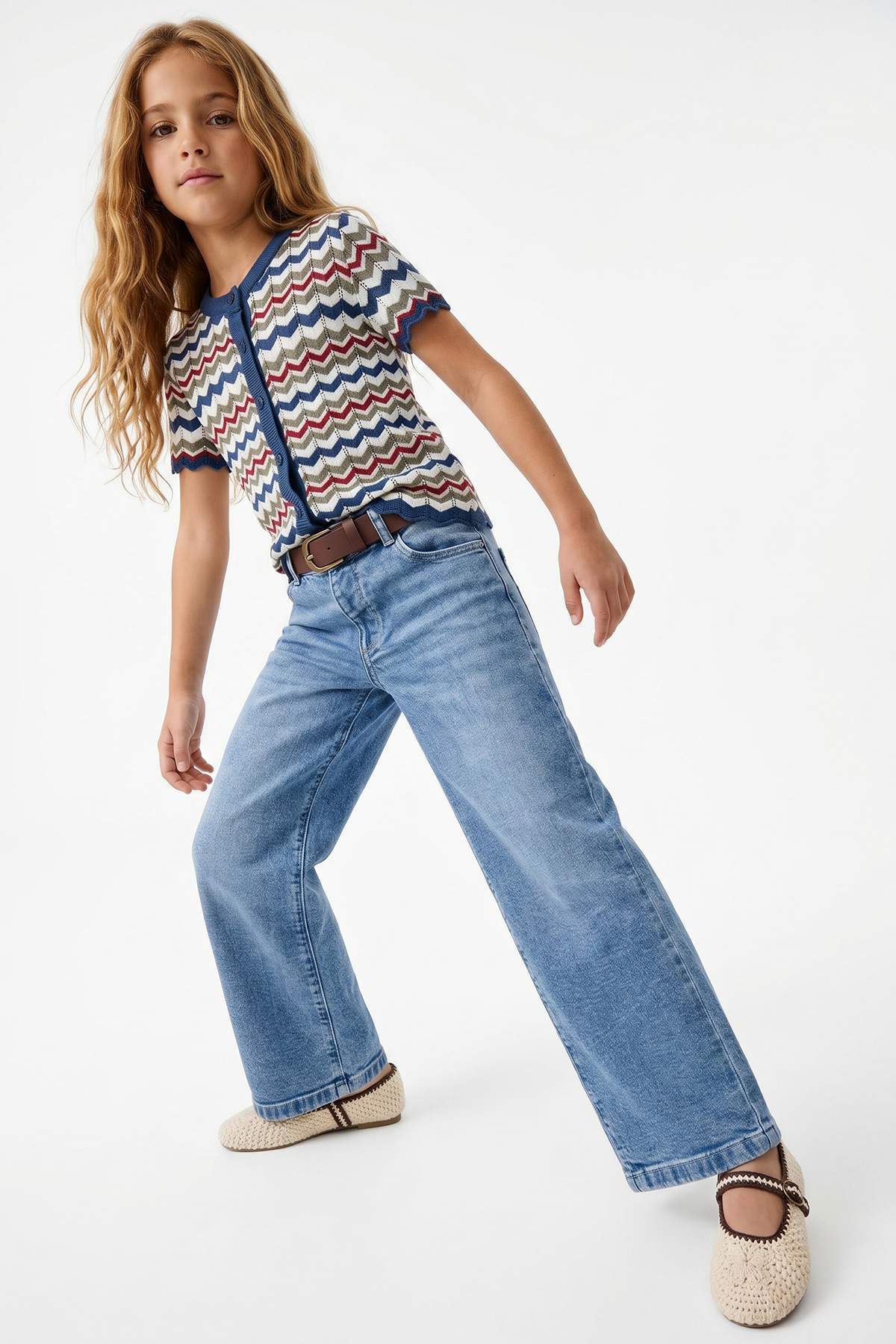 Trendyolmilla Kids Mavi Fit Kalıp V Yaka Kız Çocuk Triko Bluz TKDAW26BZ00002
