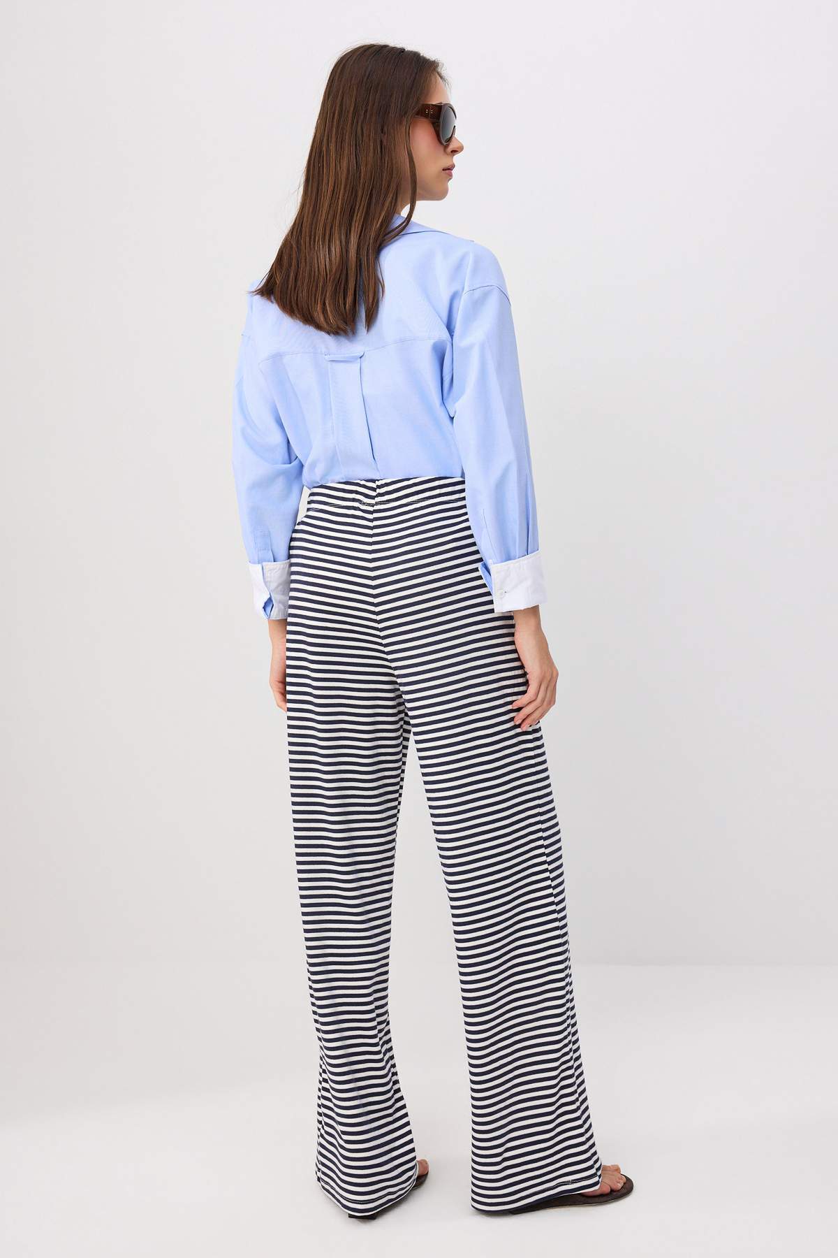 Trendyolmilla Lacivert Çizgili Wide Leg/Geniş Paça Beli Lastikli