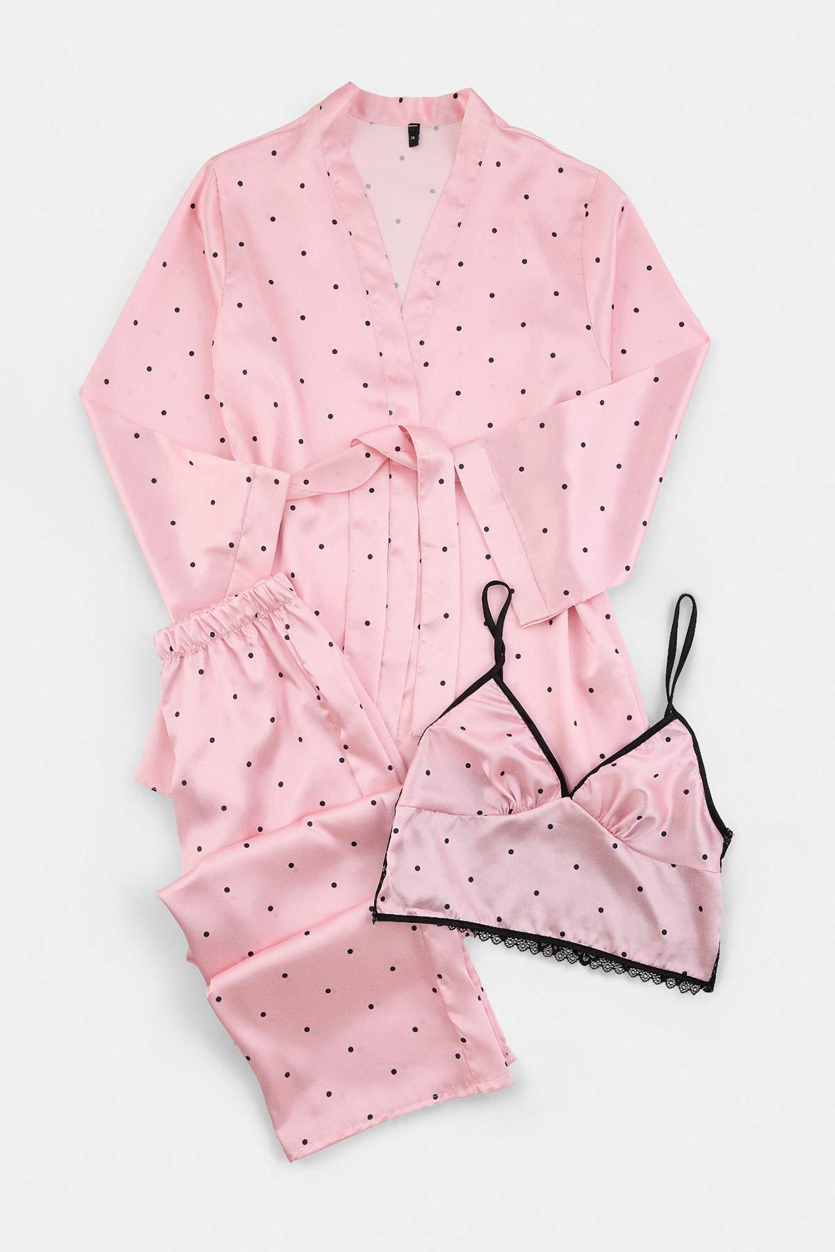 Trendyolmilla Pembe Puantiyeli Saten Dokuma Pijama Takımı THMAW27PT00011