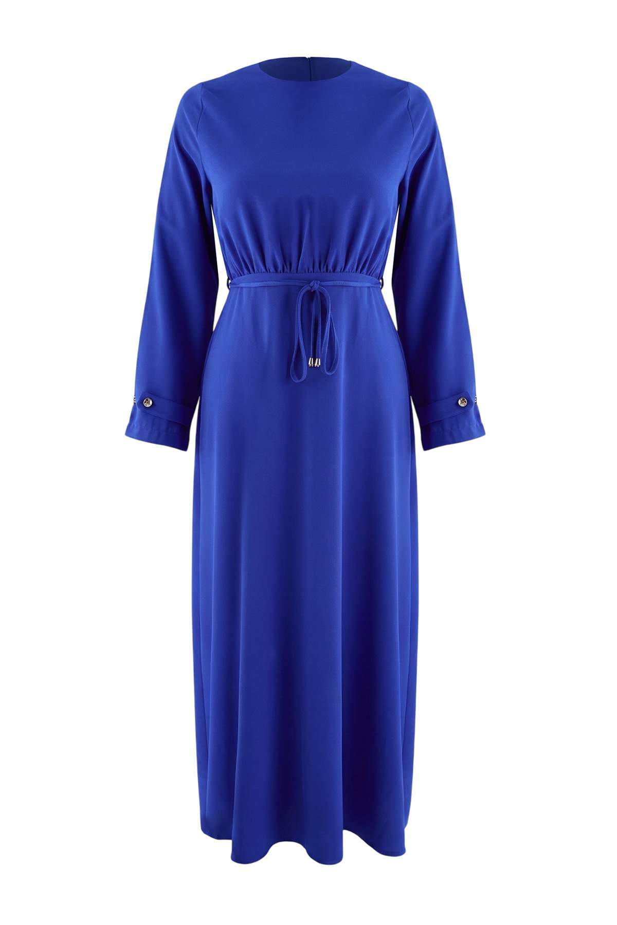Trendyolmilla Modest Mavi Shift/Düz Kesim Maxi Dokuma Tesettür Elbise TCTAW27EB00030
